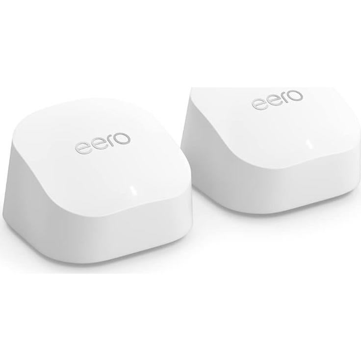 Amazon eero 6+ mesh wifi system with 1 month free eero Business (auto-renews annually) - Coverage up to 3,000 sq. ft., Connect 75+ devices, 2-pack