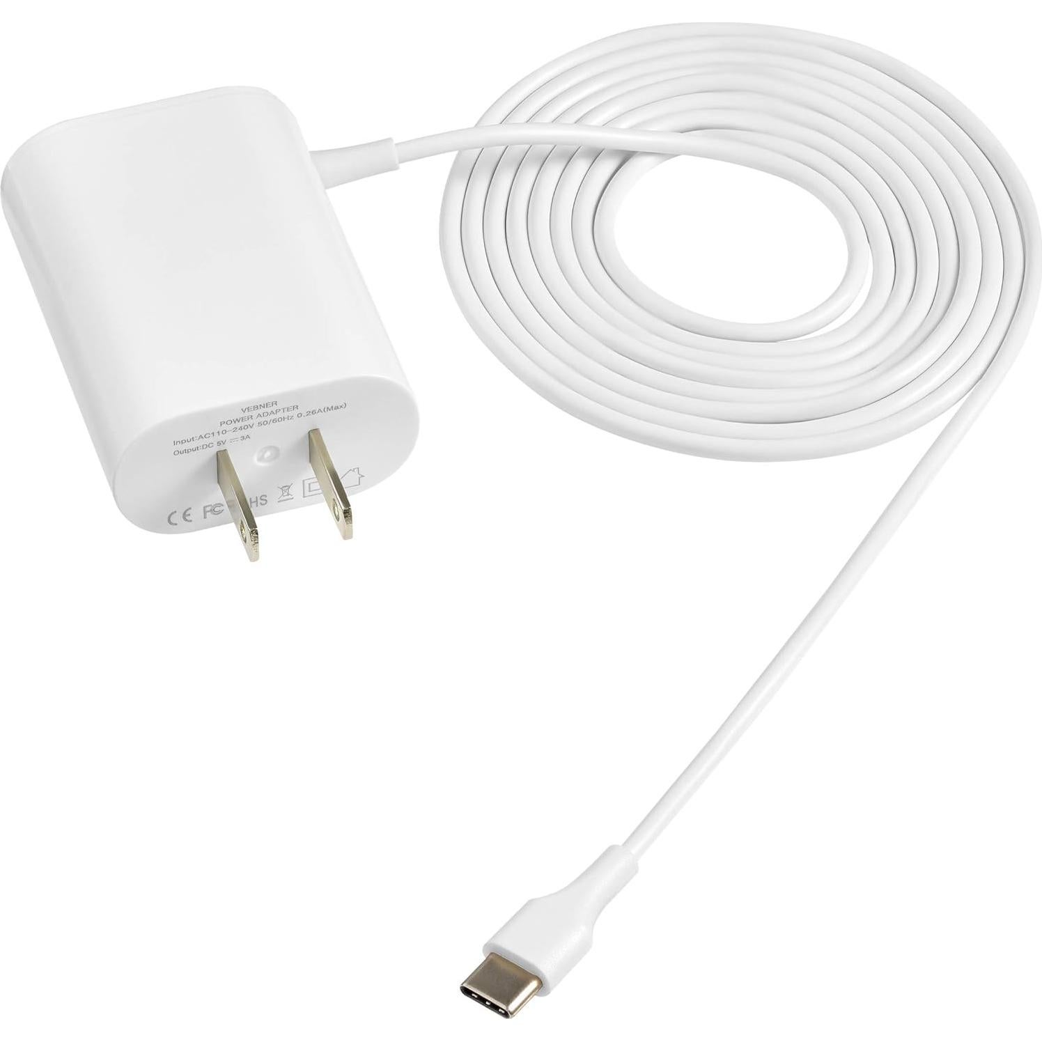 Adaptador de corriente USB-C Vebner 2 Paquete 1.83m para Google WiFi