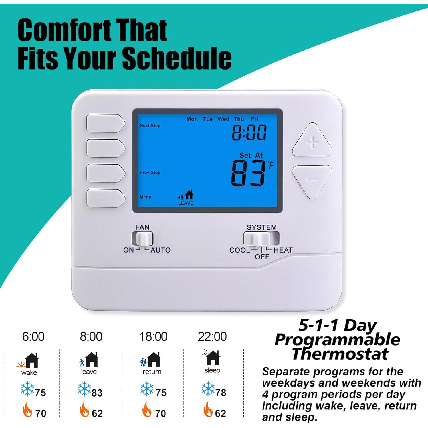 Termostato Programable Suuwer S705 1 Calor 1 Frío 24V