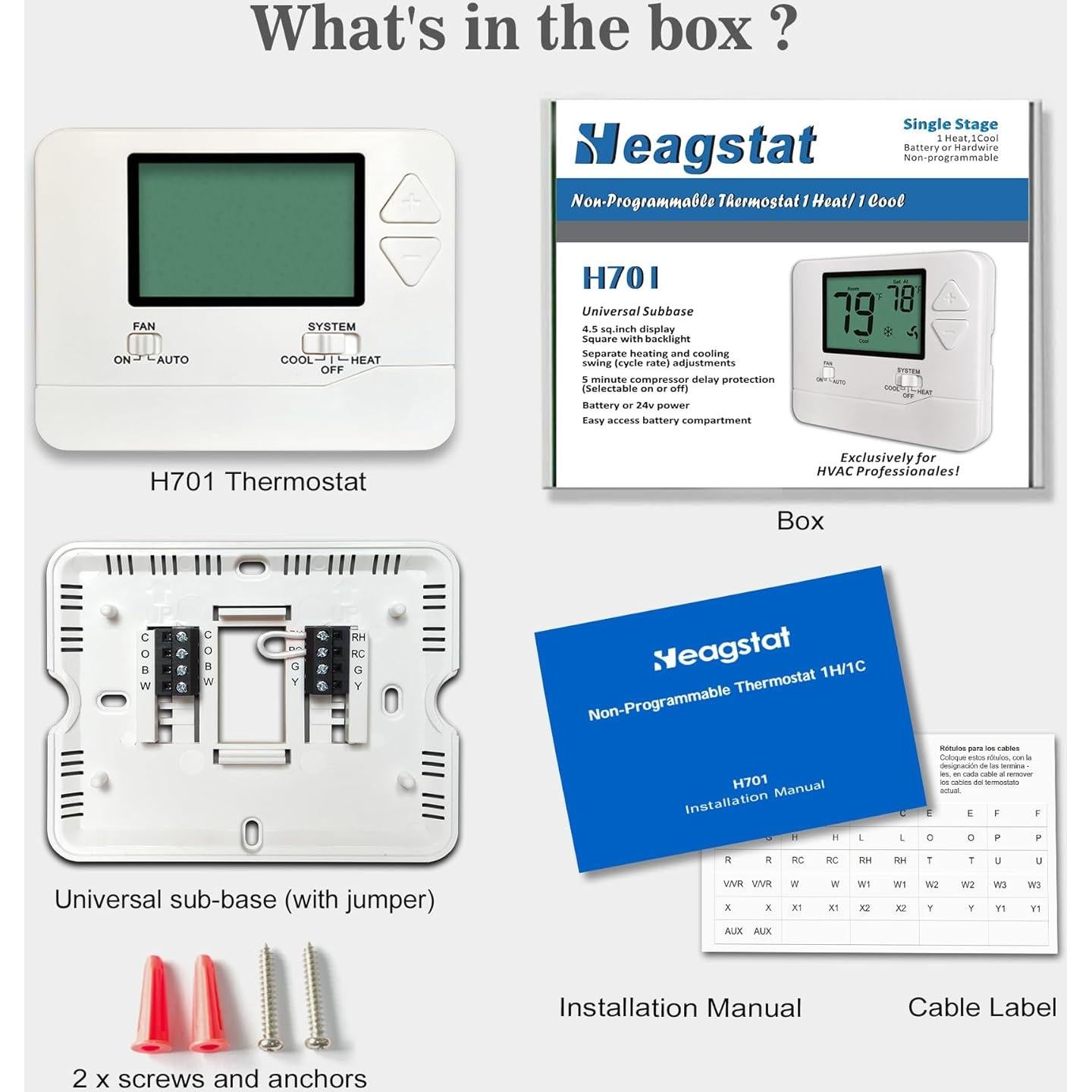 Termostato No Programable Heagstat H701 1H/1C con Retroiluminación