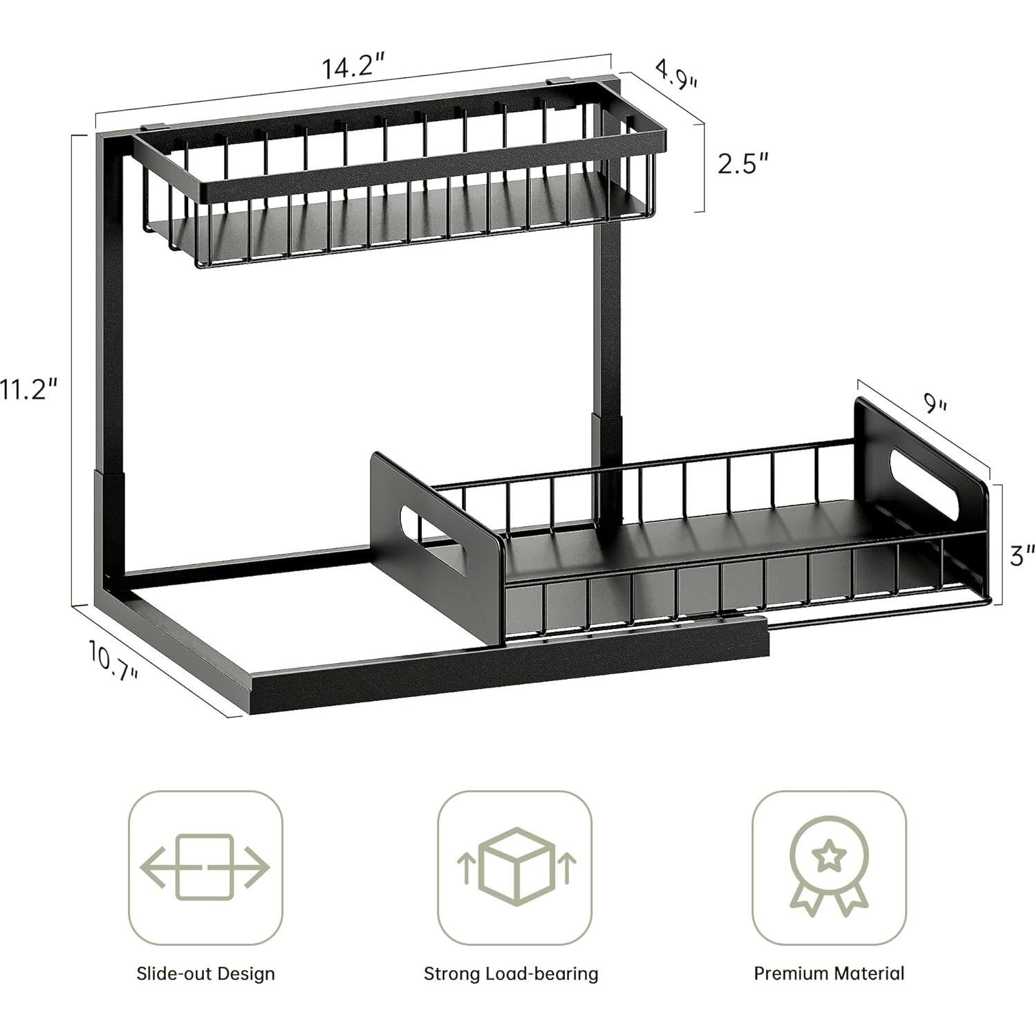 Organizador Bajo Fregadero VUSIGN 2 Niveles Negro