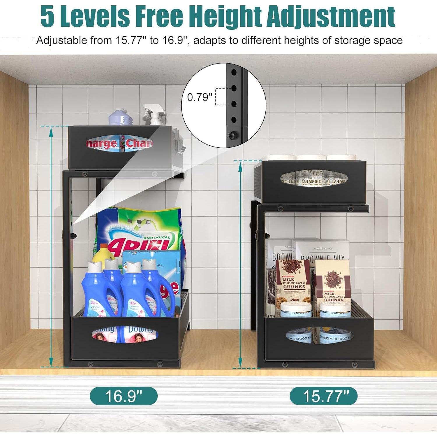 Organizador Bajo Fregadero Housolution 2 Niveles Ajustable Negro