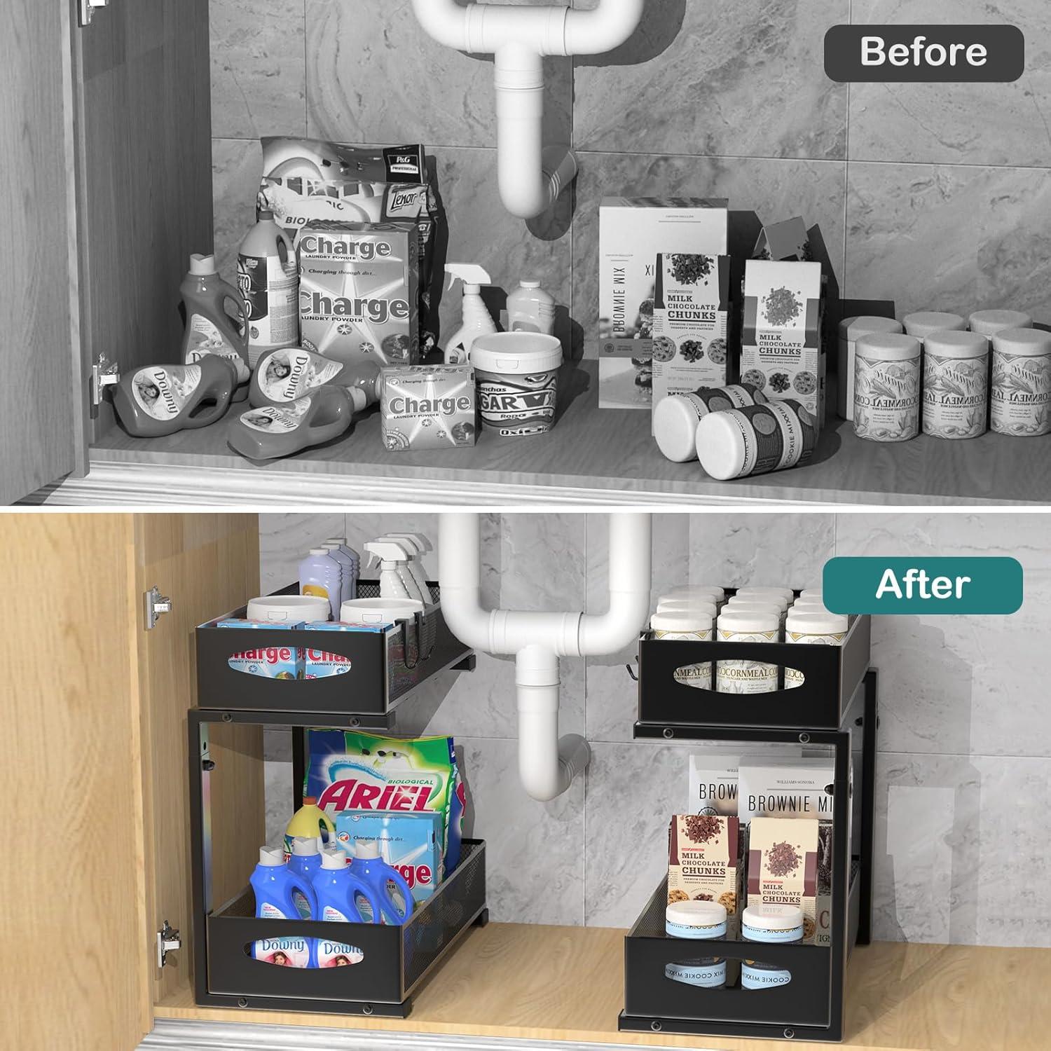 Organizador Bajo Fregadero Housolution 2 Niveles Ajustable Negro