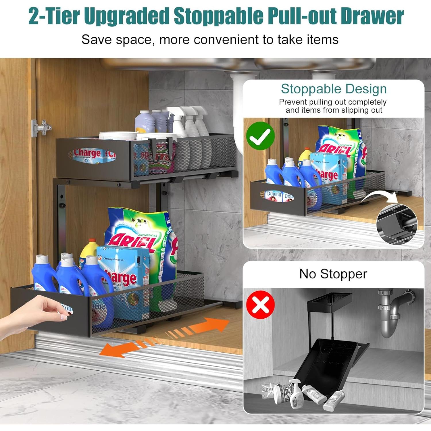 Organizador Bajo Fregadero Housolution 2 Niveles Ajustable Negro