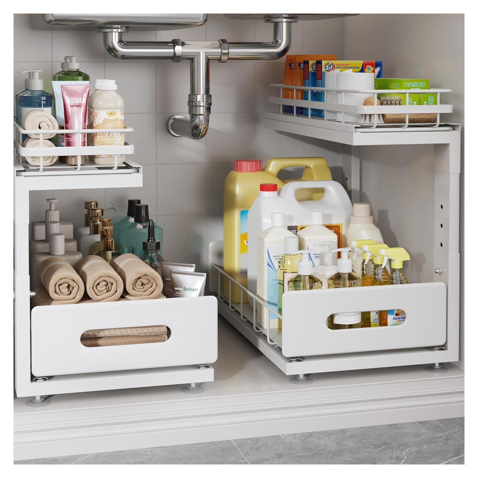 Organizador Bajo Fregadero Biboraya 2 Niveles Ajustable Blanco