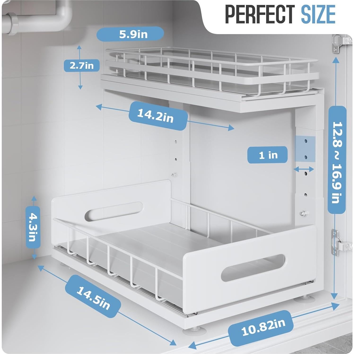Organizador Bajo Fregadero Biboraya 2 Niveles Ajustable Blanco