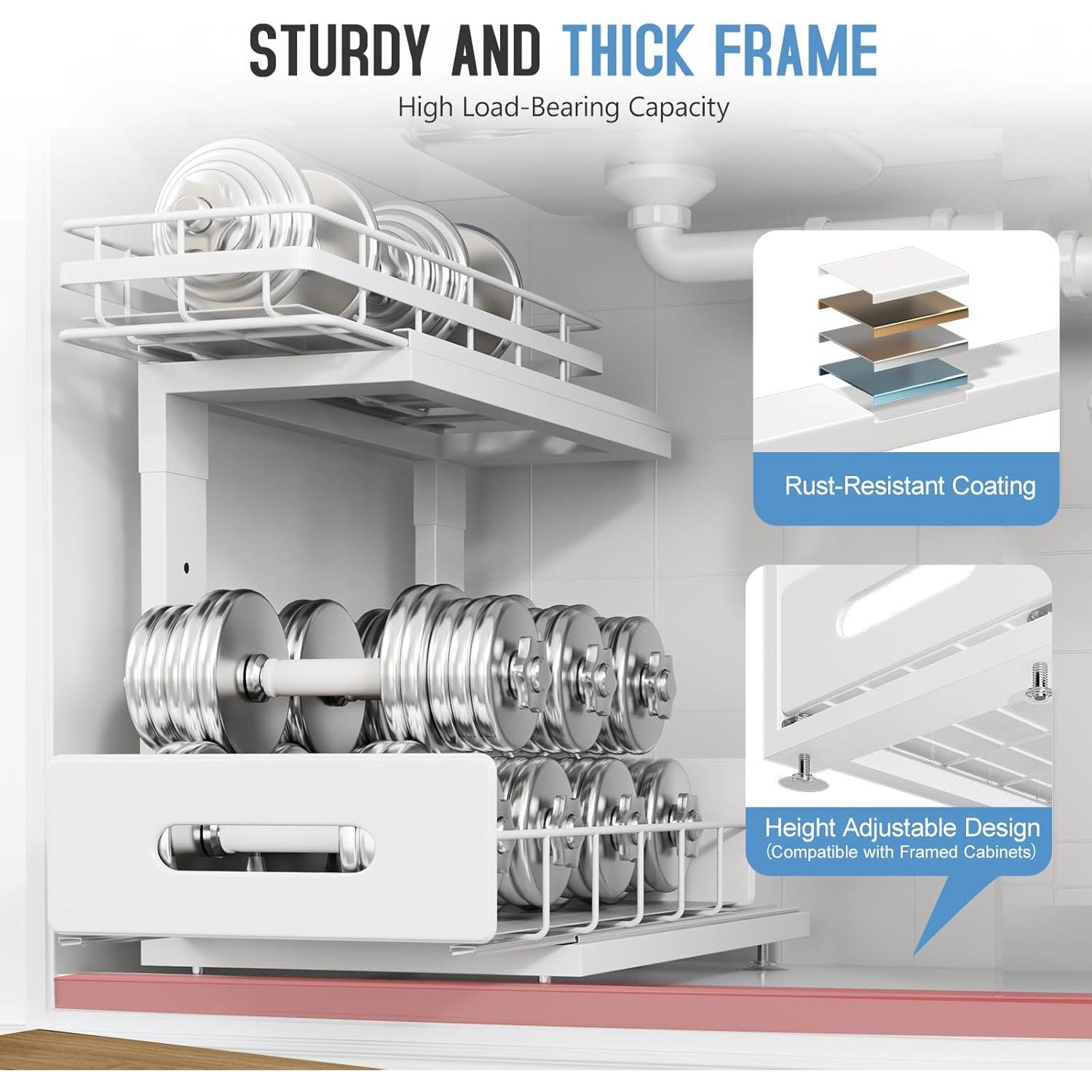 Organizador Bajo Fregadero Biboraya 2 Niveles Ajustable Blanco