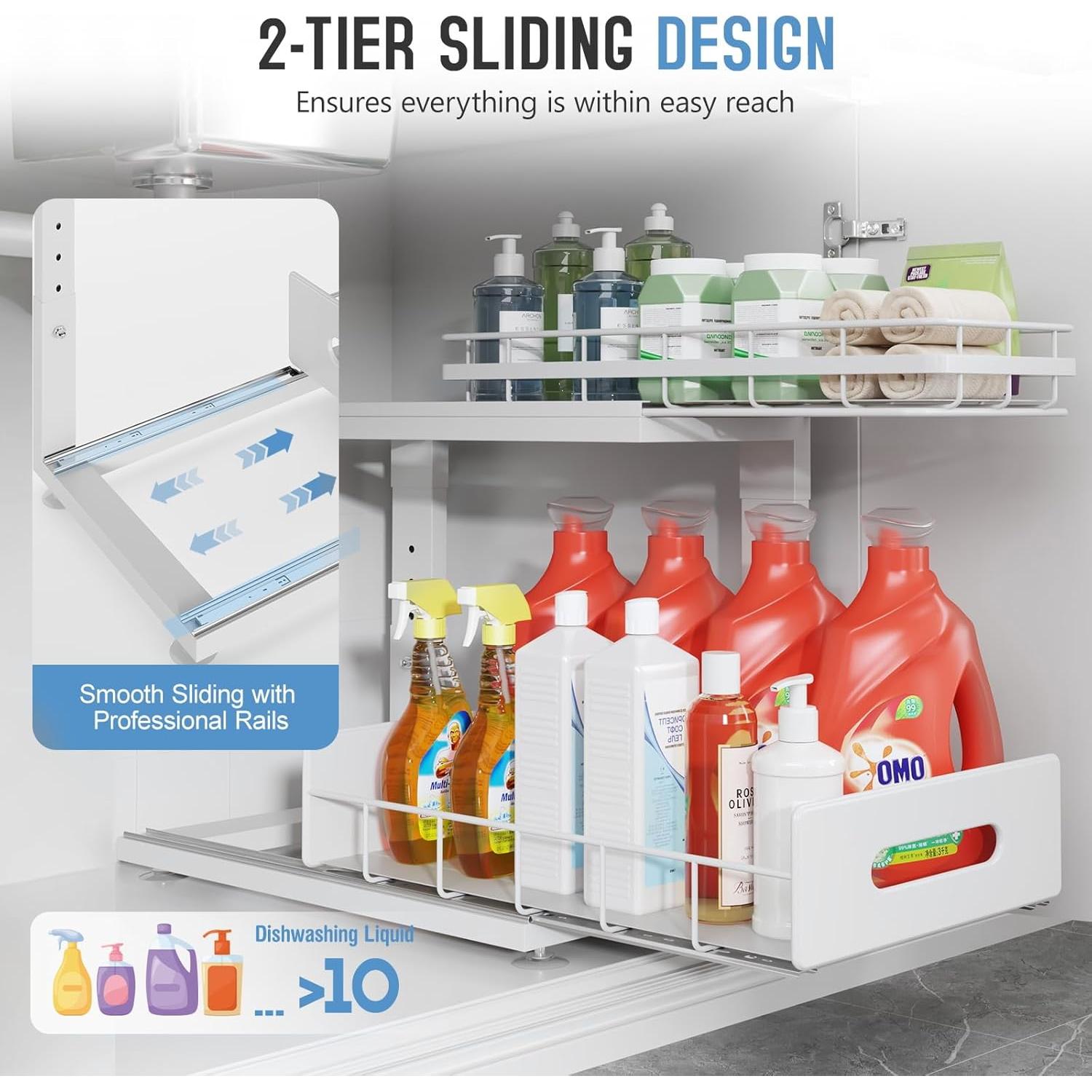 Organizador Bajo Fregadero Biboraya 2 Niveles Ajustable Blanco