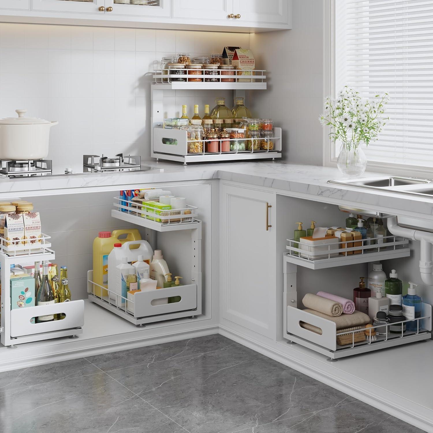 Organizador Bajo Fregadero Biboraya 2 Niveles Ajustable Blanco