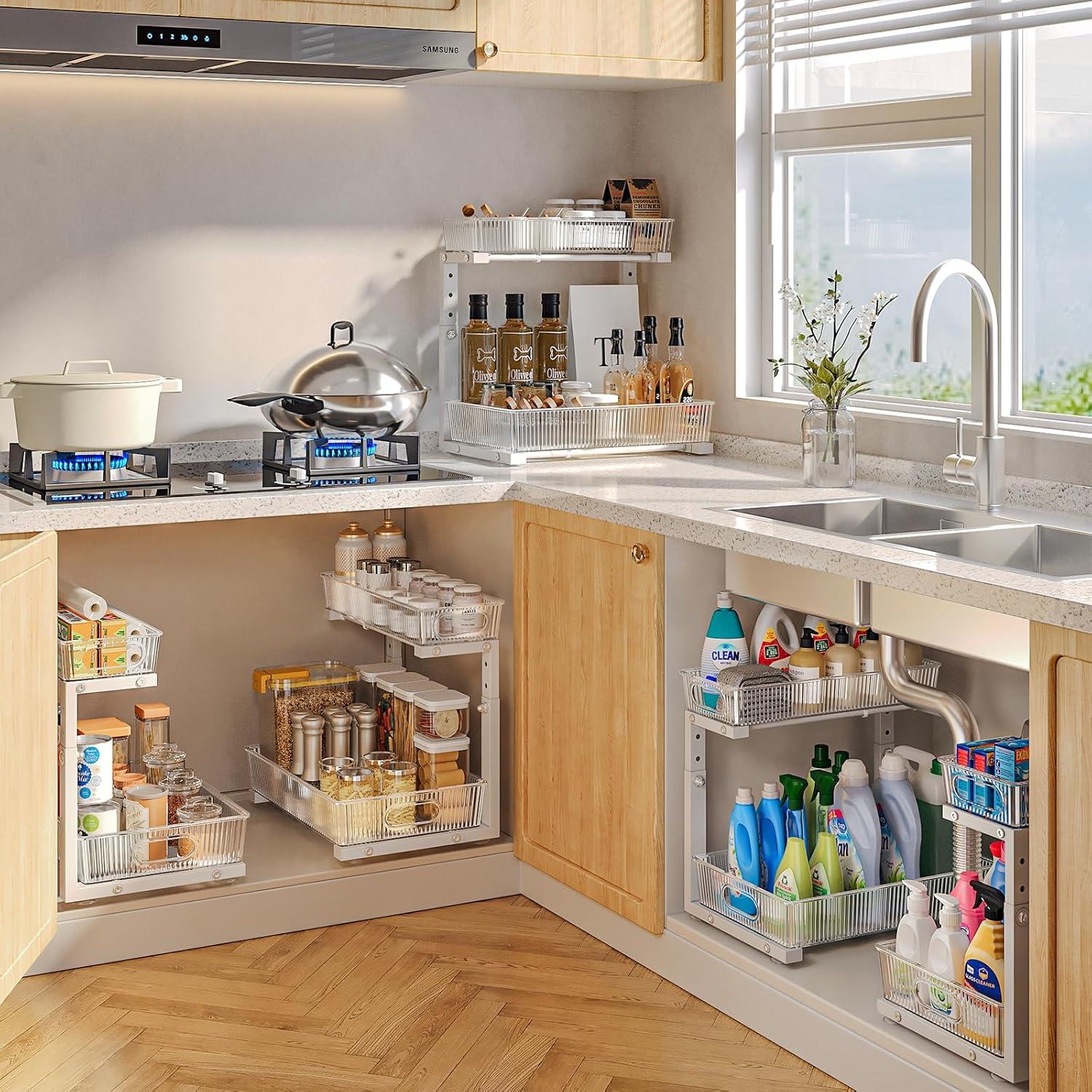 Organizador Bajo Fregadero Biboraya - Paquete de 2 Niveles Ajustable Blanco