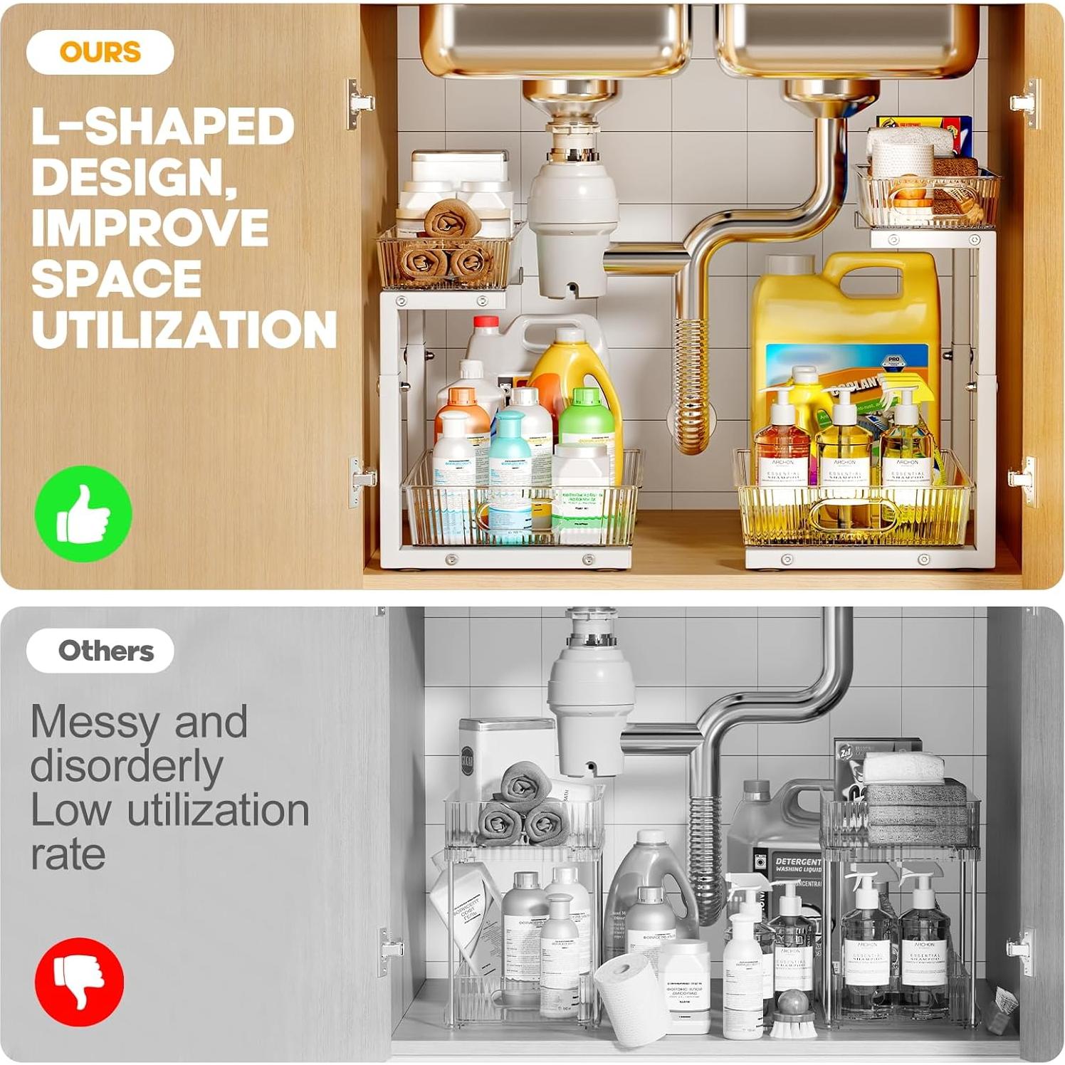 Organizador Bajo Fregadero Biboraya - Paquete de 2 Niveles Ajustable Blanco