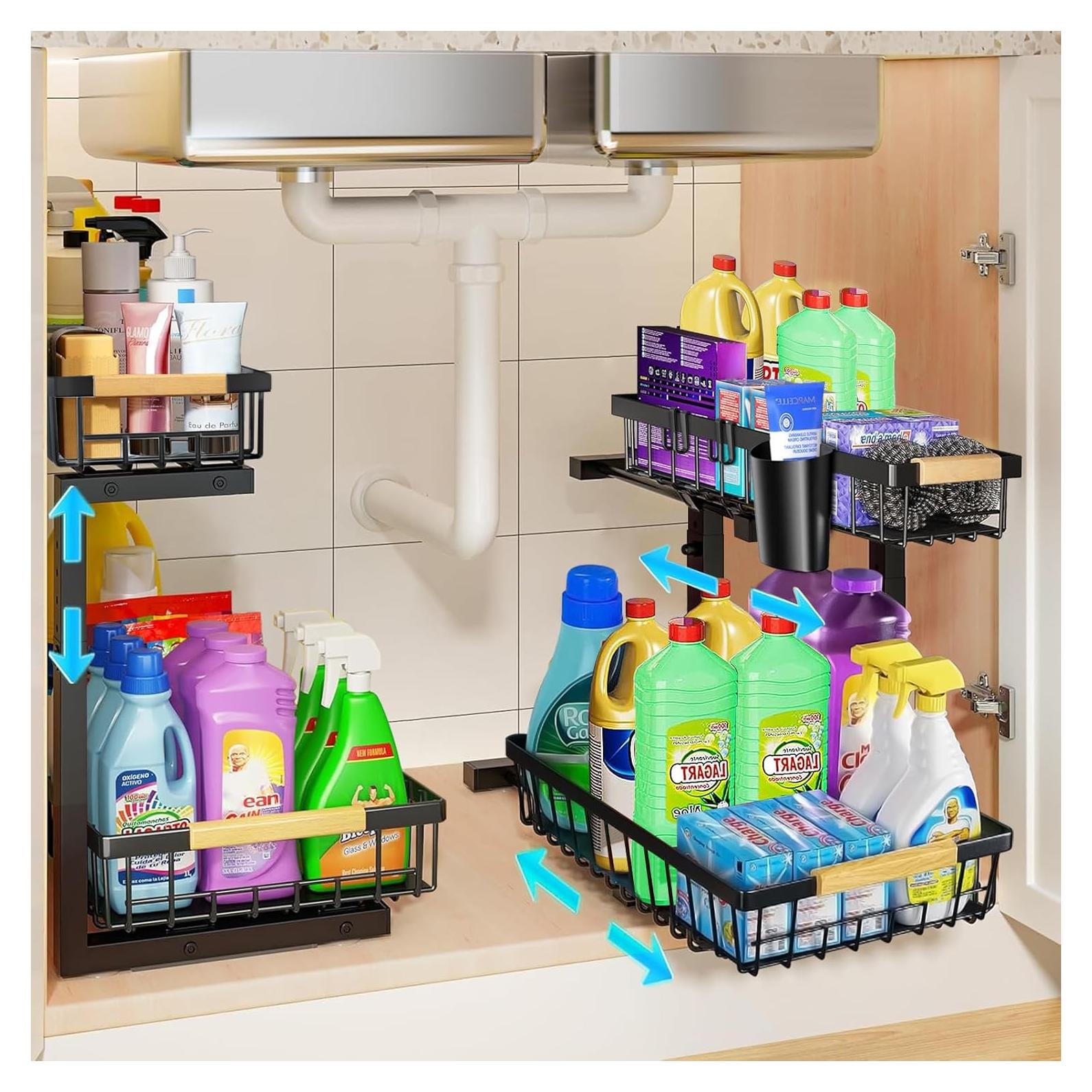 Organizador Bajo Fregadero GREAPA 2 Niveles Ajustable Negro