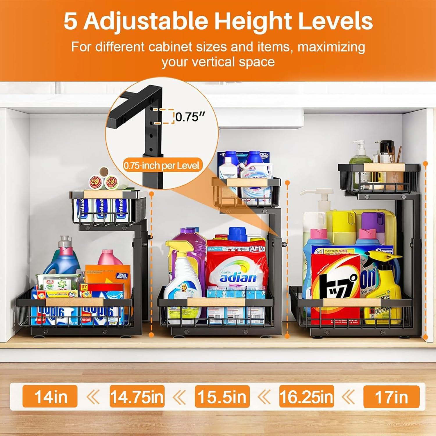 Organizador Bajo Fregadero GREAPA 2 Niveles Ajustable Negro