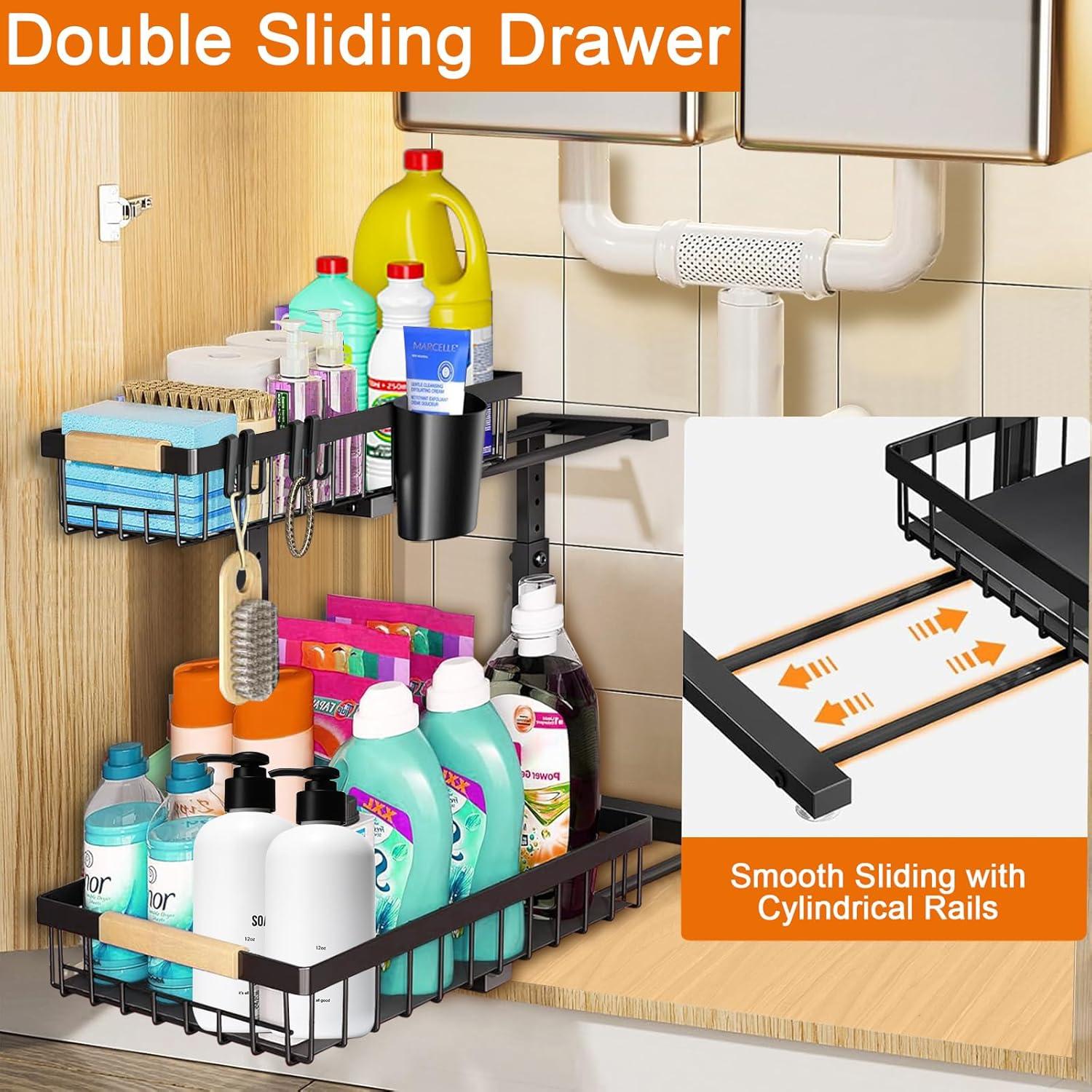 Organizador Bajo Fregadero GREAPA 2 Niveles Ajustable Negro