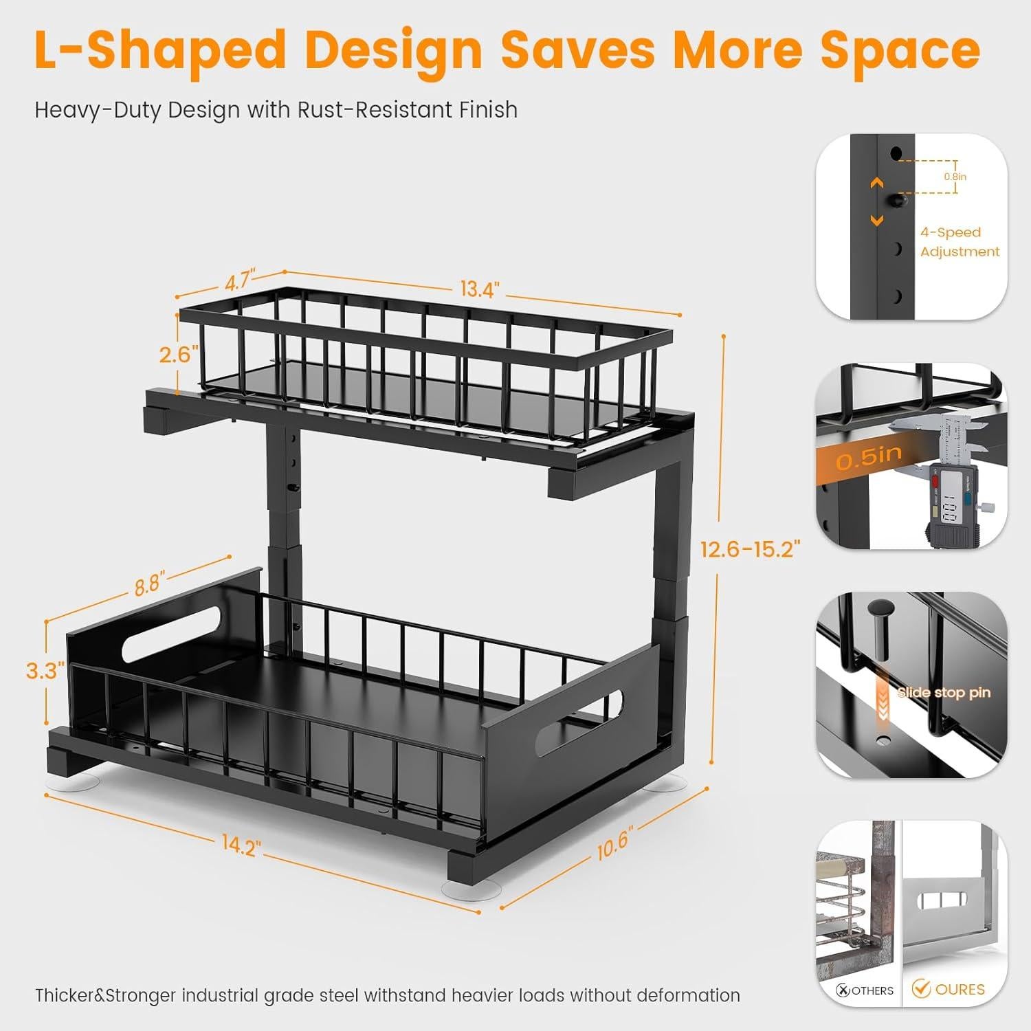Organizador Bajo Fregadero Toyear 2 Niveles Ajustable Negro