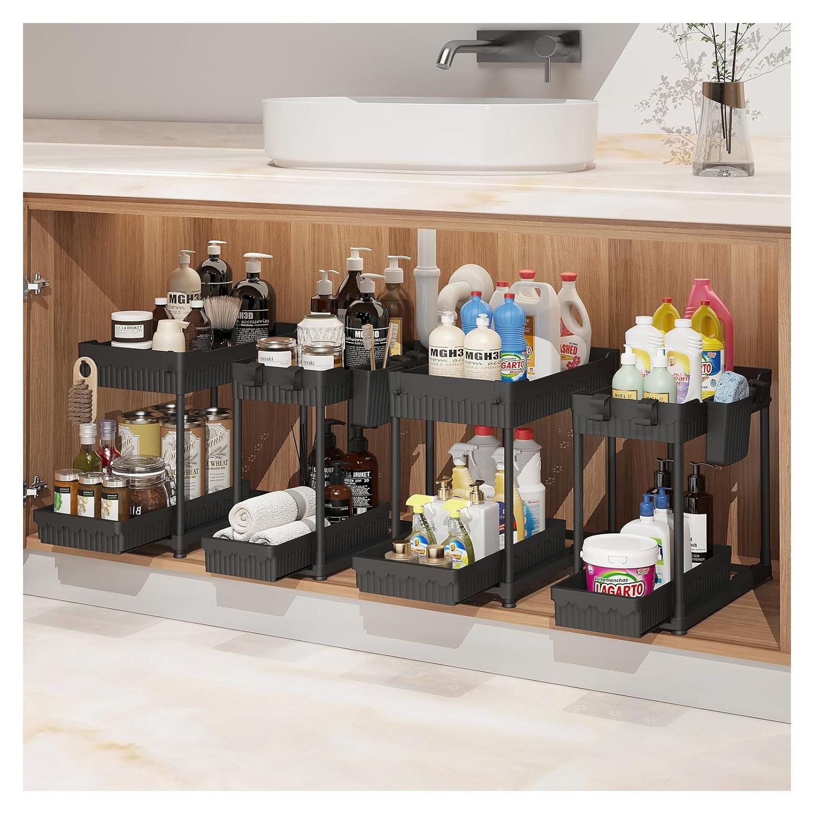 Organizadores Bajo Fregadero Sevenblue, Paquete de 4, Negro