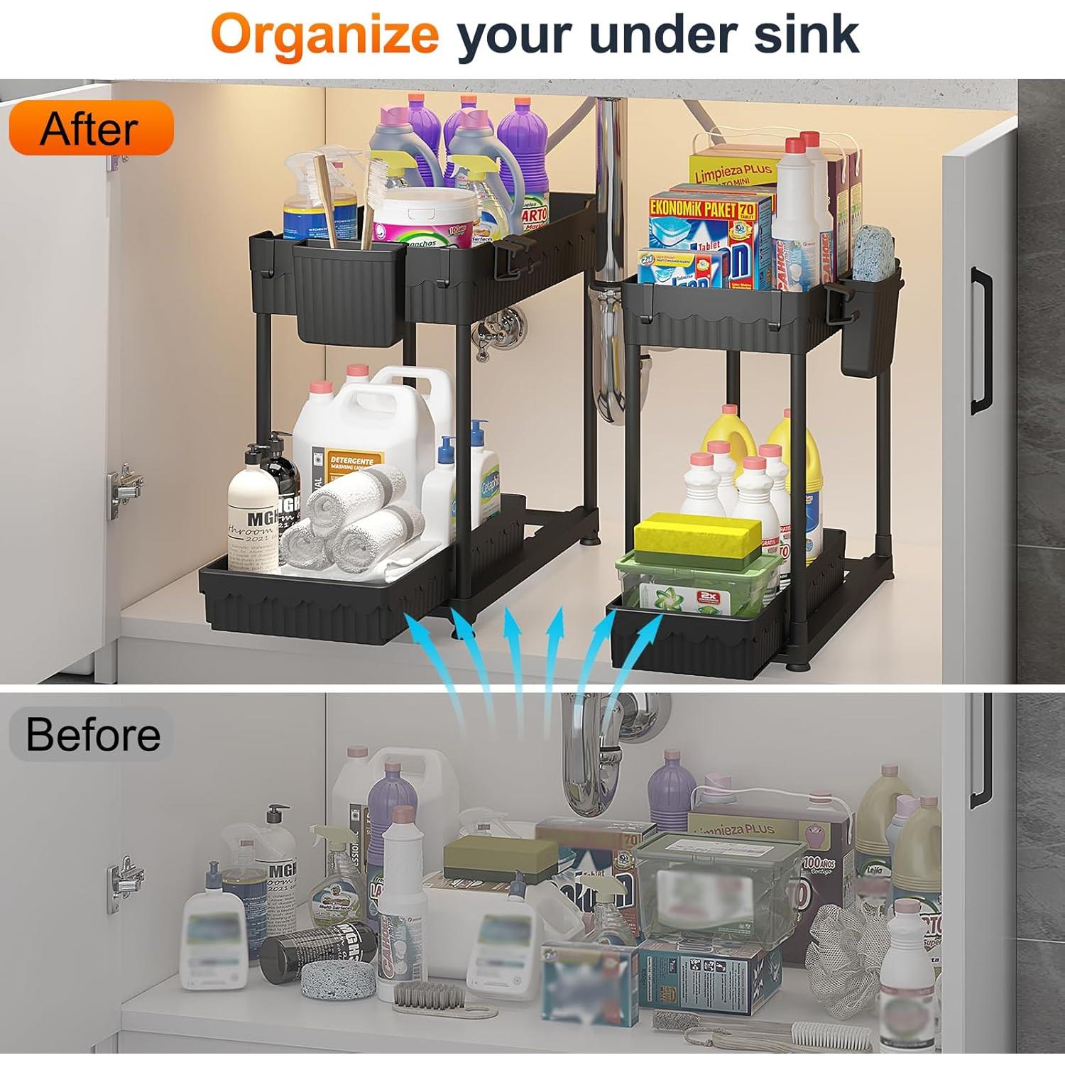 Organizadores Bajo Fregadero Sevenblue, Paquete de 4, Negro