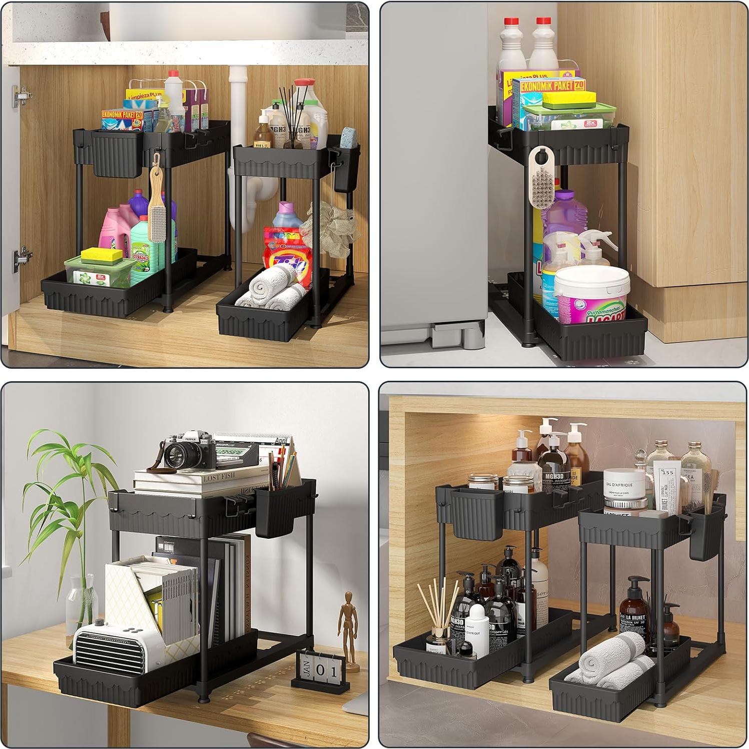 Organizadores Bajo Fregadero Sevenblue, Paquete de 4, Negro