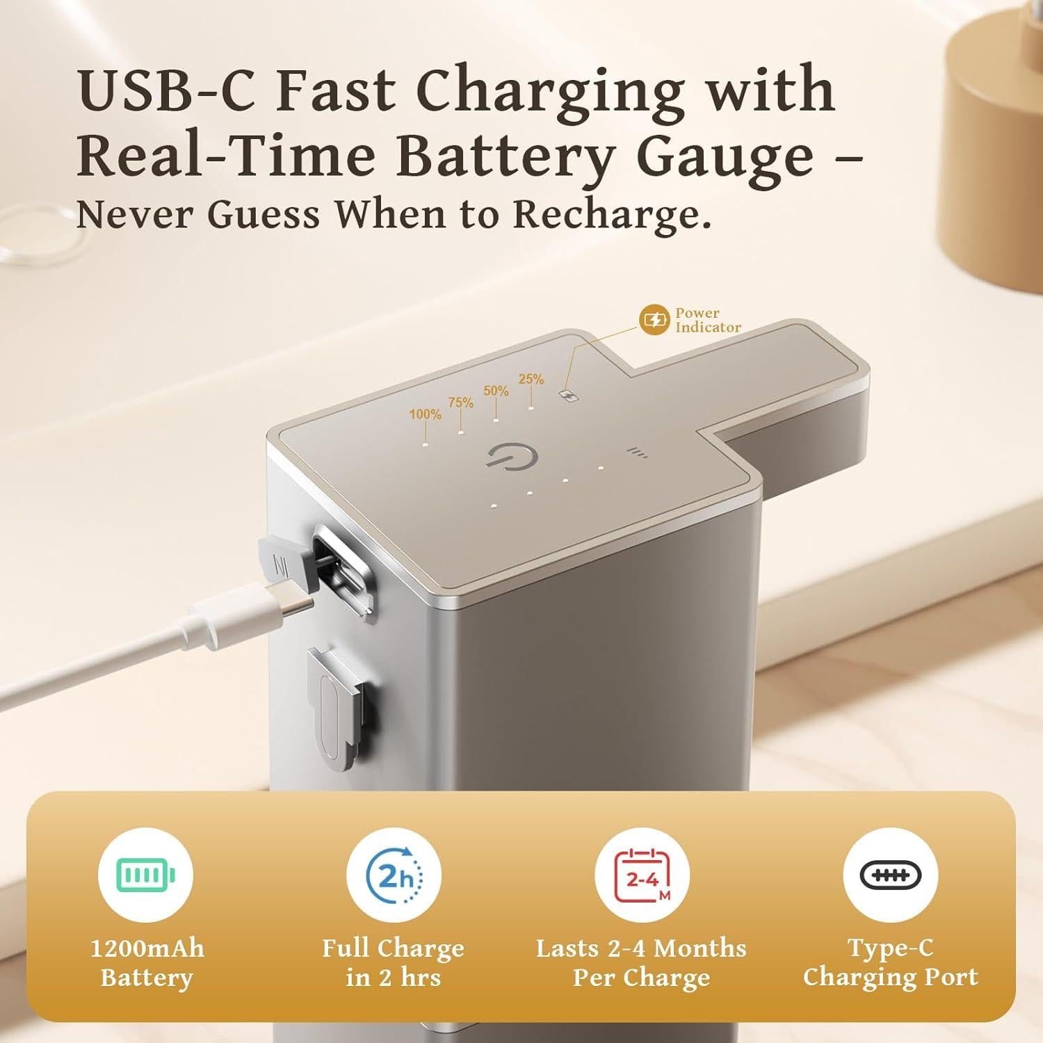 Dispensador Automático de Jabón Espumoso Vuswikoti P12 - Sin Contacto, 4 Niveles de Espuma, Batería Recargable 1200mAh