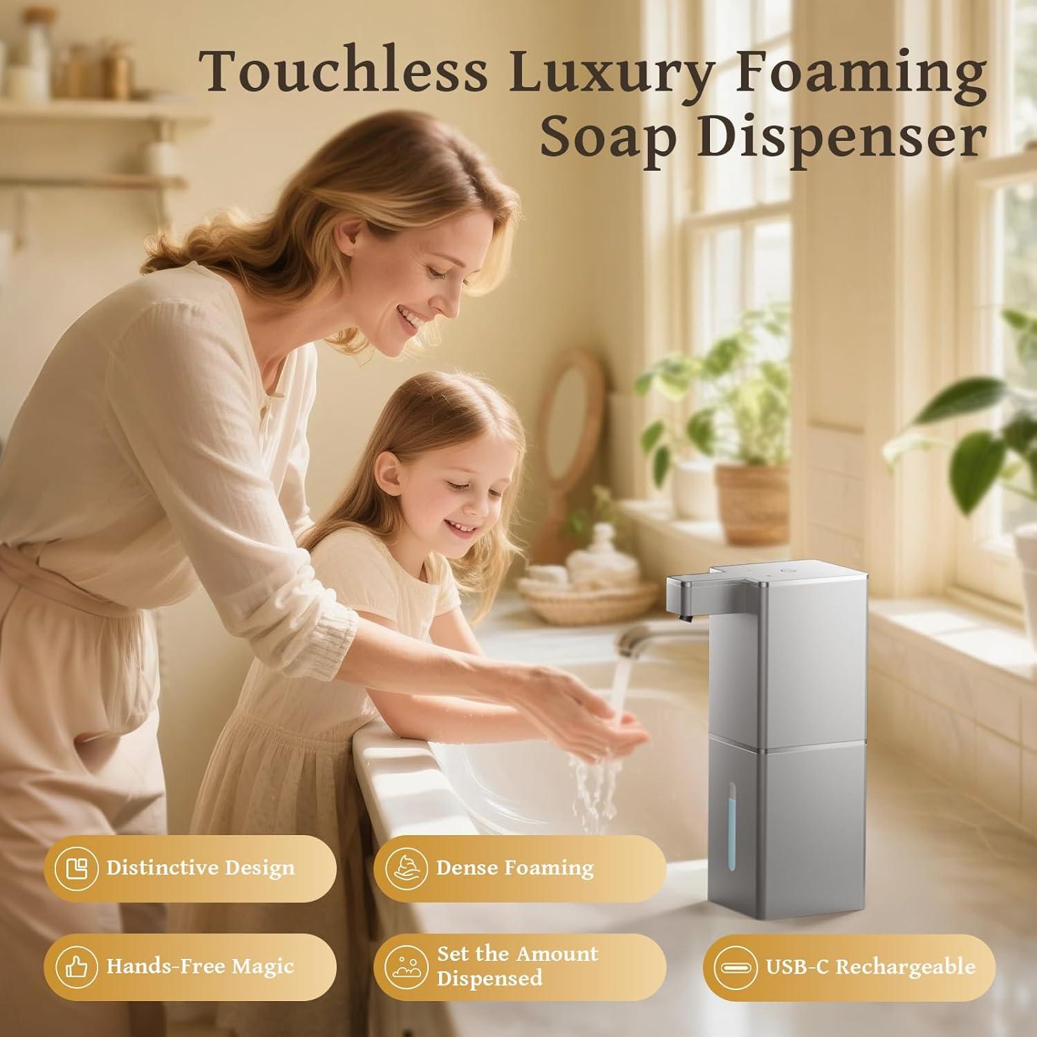 Dispensador Automático de Jabón Espumoso Vuswikoti P12 - Sin Contacto, 4 Niveles de Espuma, Batería Recargable 1200mAh