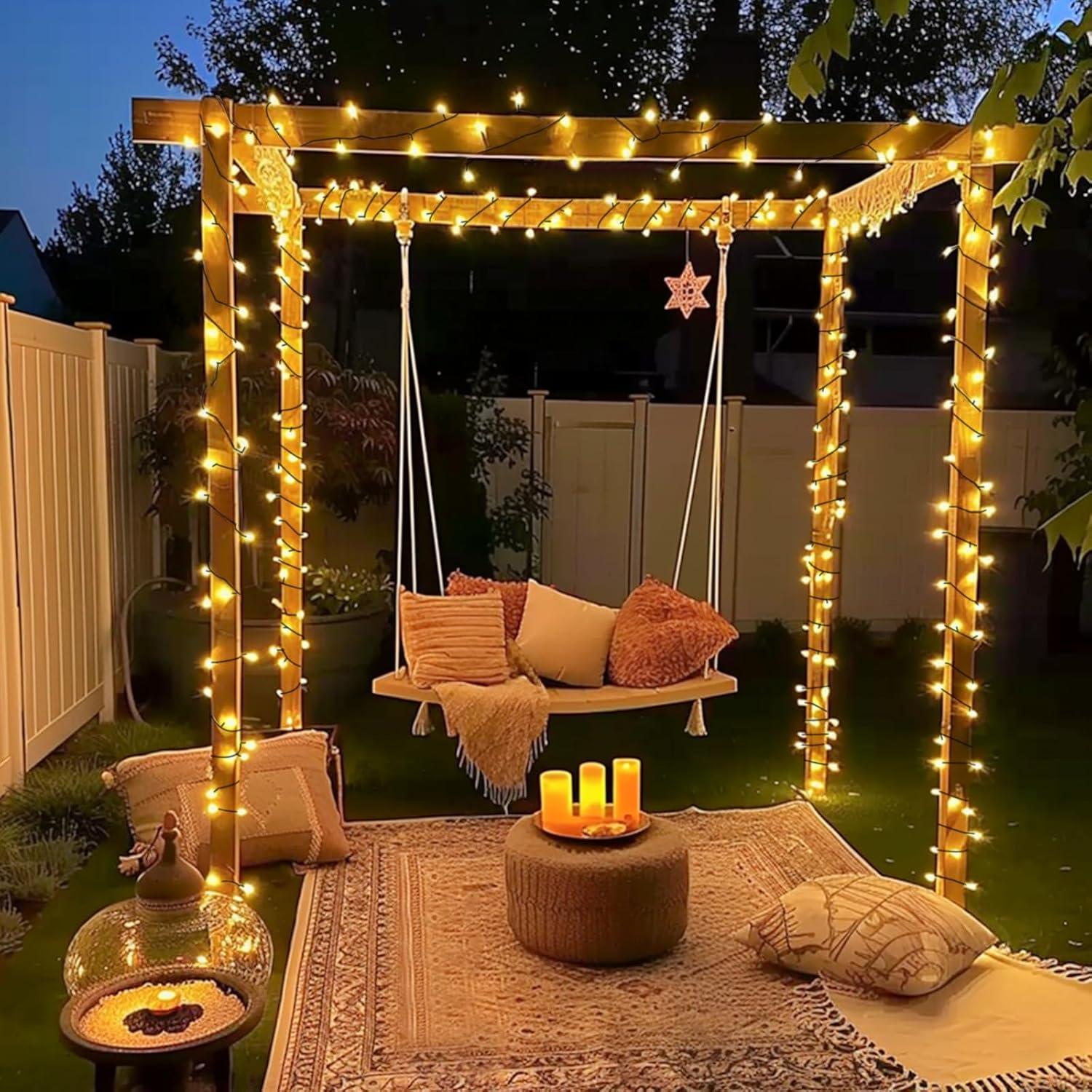 Luces de Cadena Solares JMEXSUSS 46m 400 LED Blanca Cálida