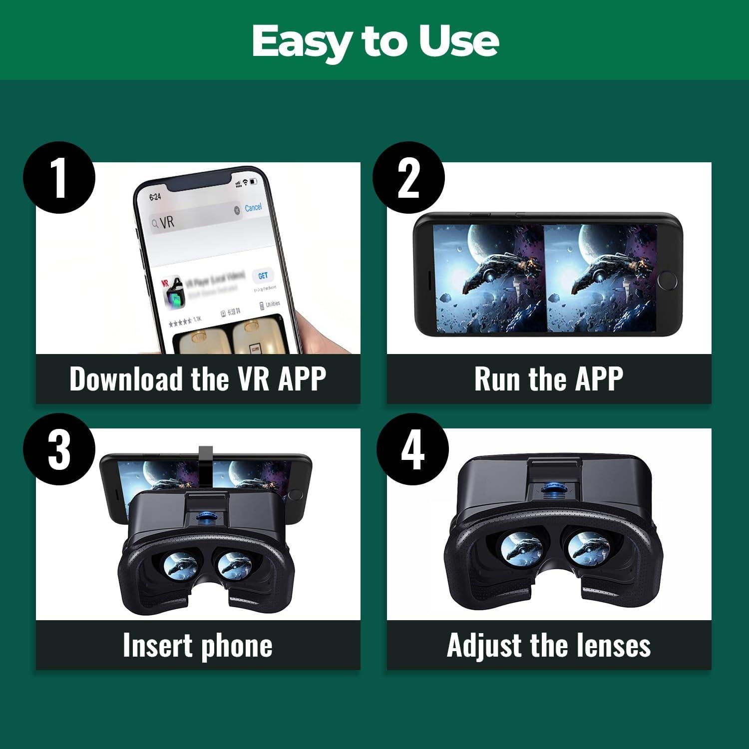 Auriculares VR LamTrancail Ajustables para iPhone y Android 6.3"