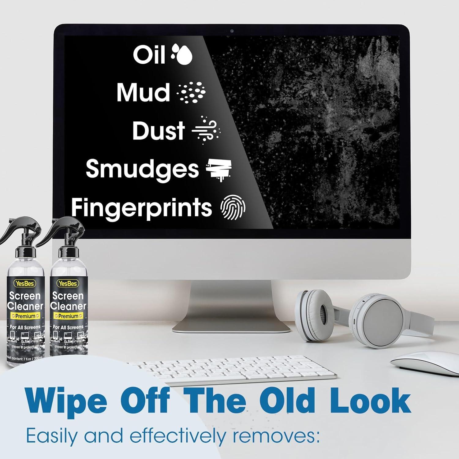 Limpiador de Pantallas YesBes 2x207ml con Paños Microfibra