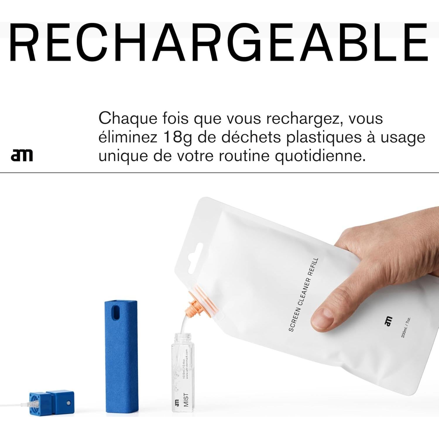 Limpiador de Pantallas AM 7 oz Recargable Sin Alcohol Ecológico