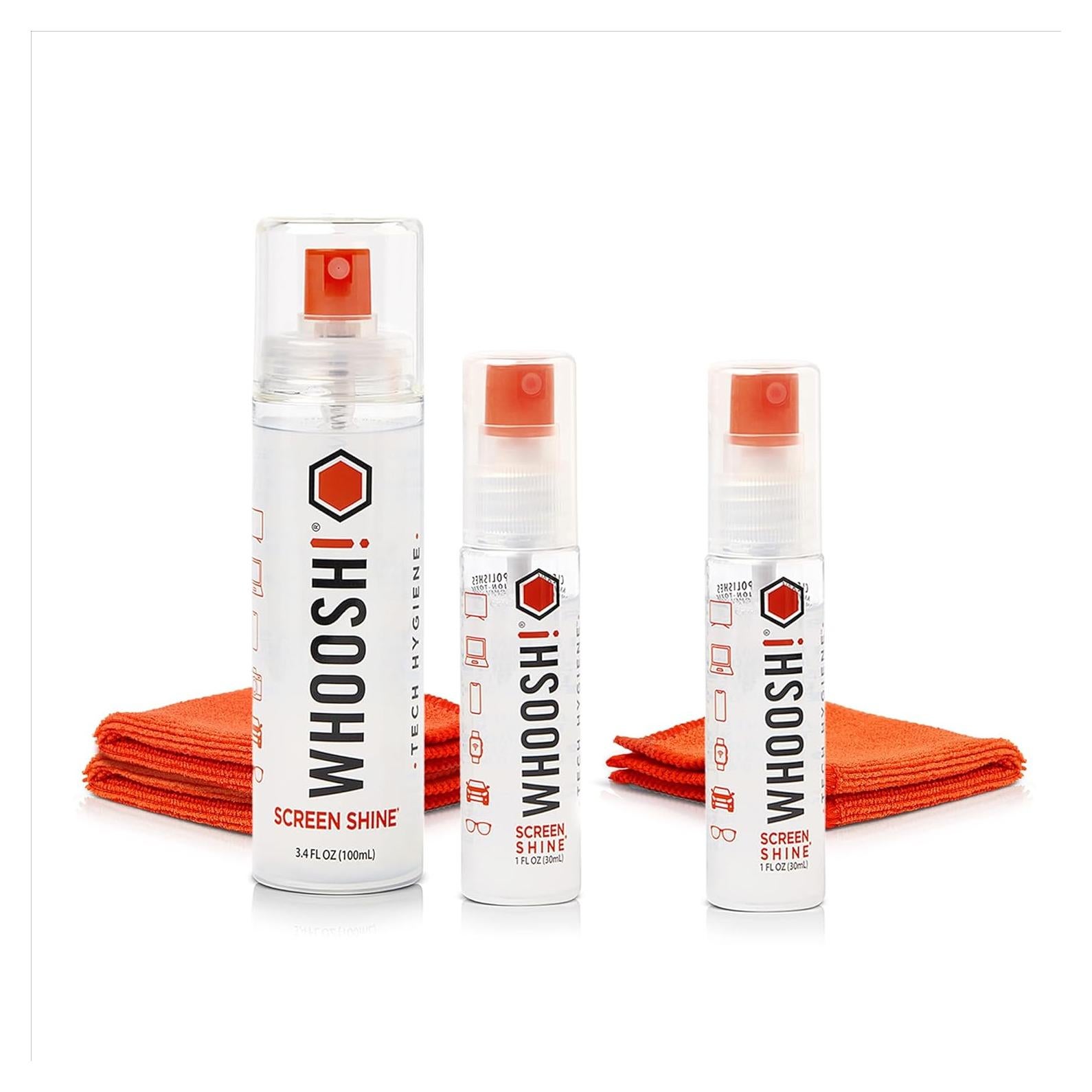 Limpiador de Pantallas WHOOSH! 100 ml + 2x30 ml + 3 Paños