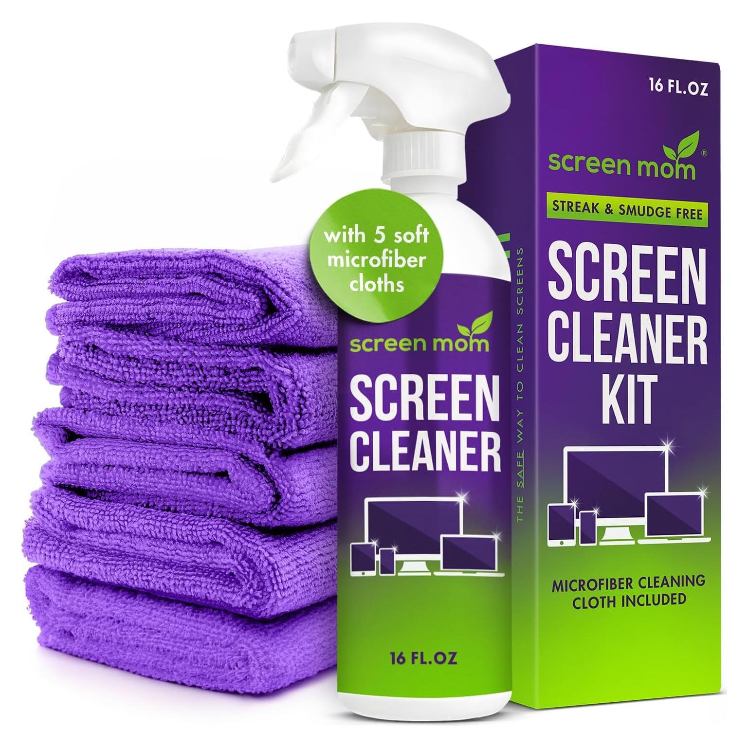 Kit de Limpieza de Pantallas Screen Mom 16oz + 4 Toallas Microfibra