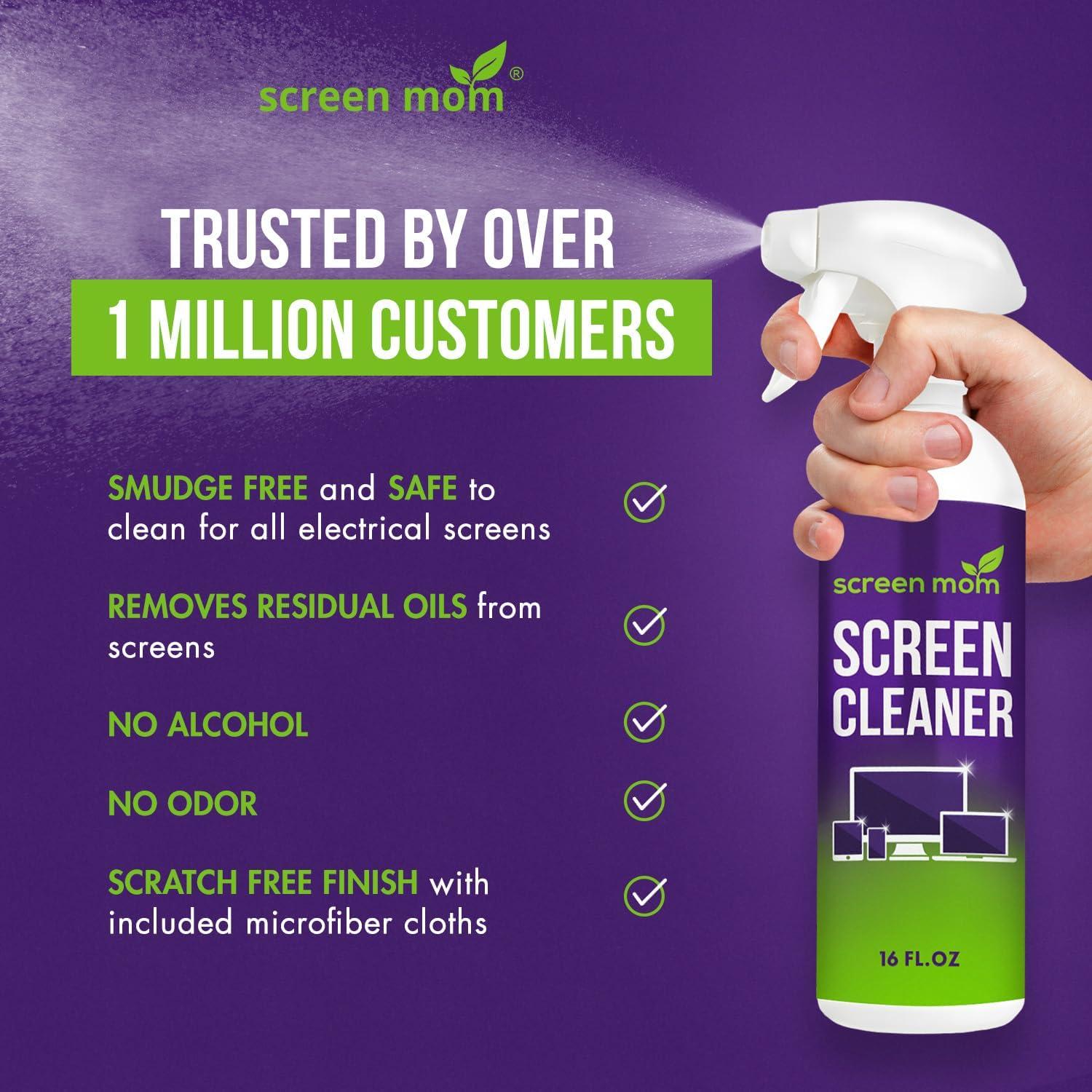 Kit de Limpieza de Pantallas Screen Mom 16oz + 4 Toallas Microfibra