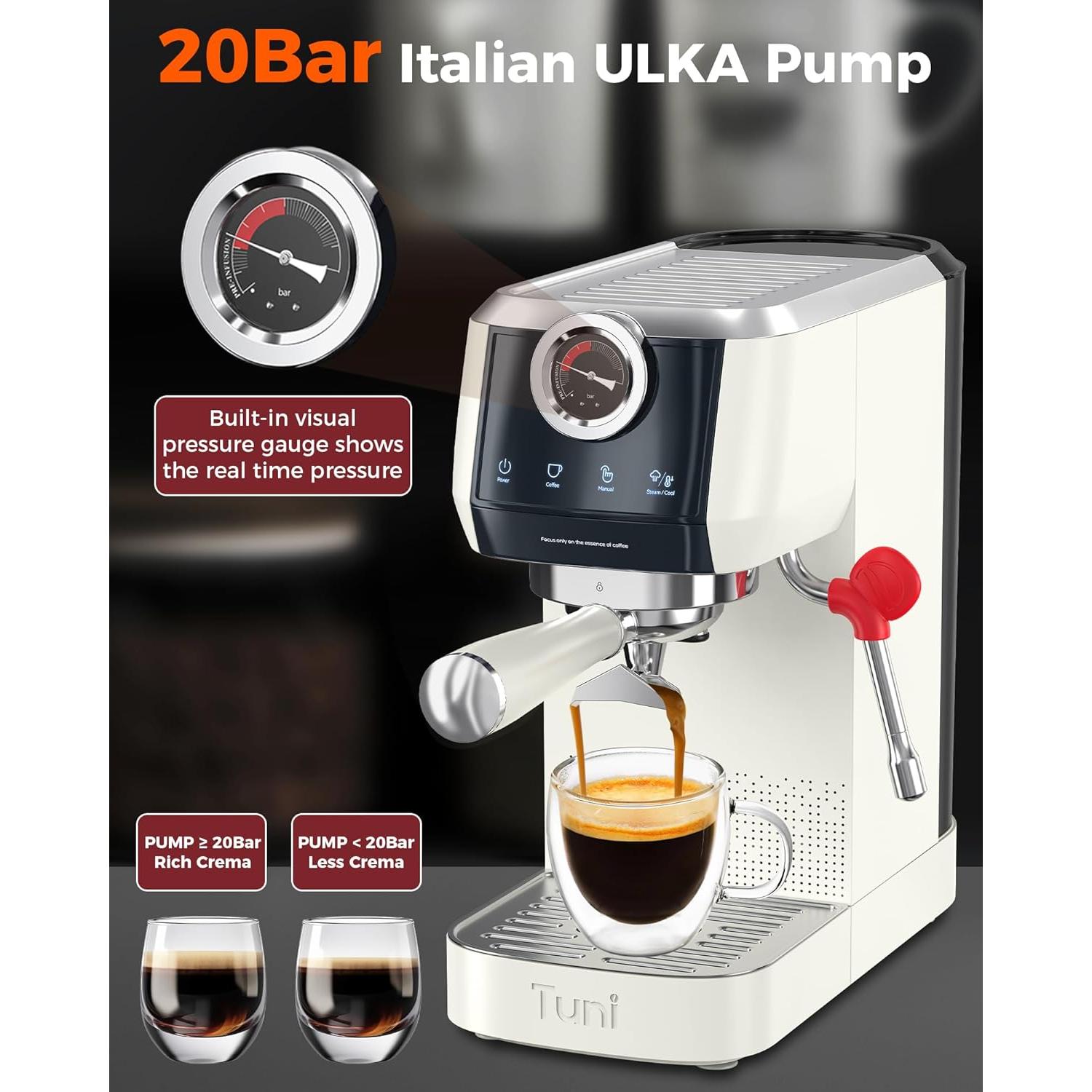 Cafetera Espresso Tuni E2 20 Bar Semiautomática con Vaporizador