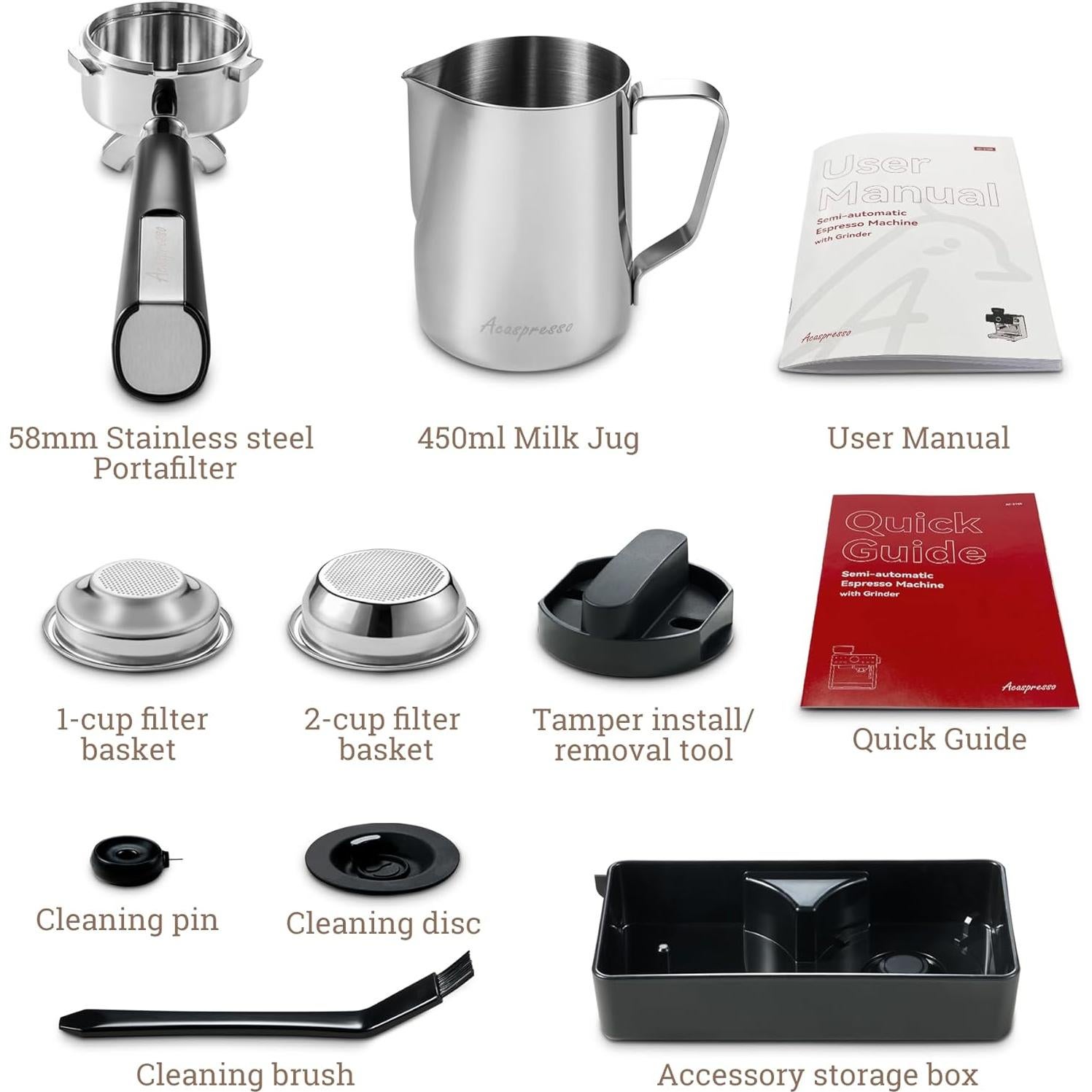 Máquina de Espresso Acaspresso AC-21SS con Molinillo y Espumador