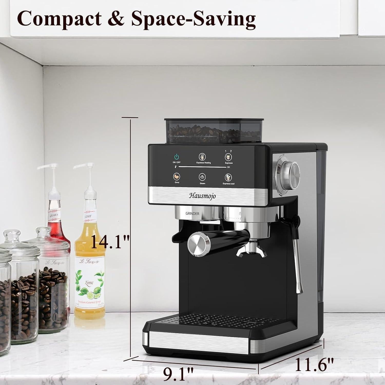 Cafetera Espresso Hausmojo 20Bar con Molinillo y Espumador