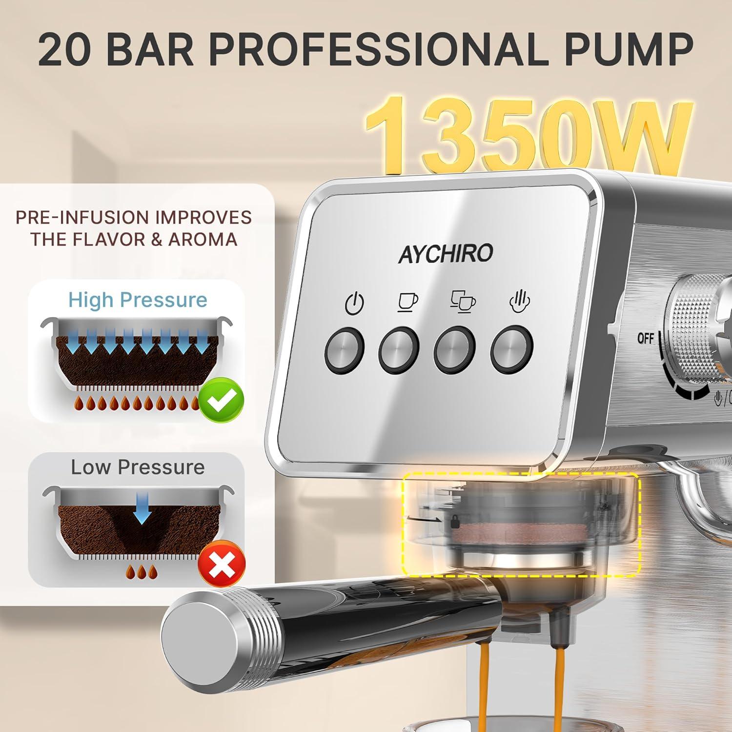 Cafetera de Espresso AYCHIRO US-GK-1502-A01 20 Bar Acero Inoxidable