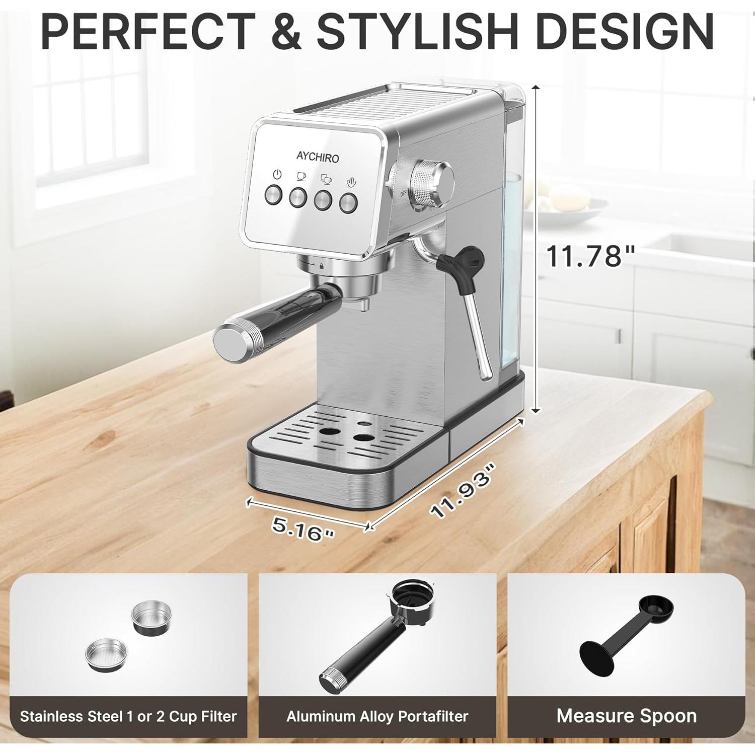 Cafetera de Espresso AYCHIRO US-GK-1502-A01 20 Bar Acero Inoxidable