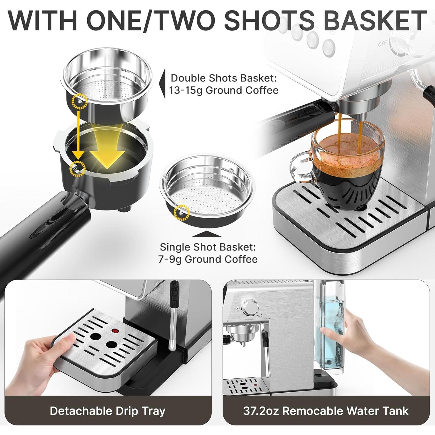 Cafetera de Espresso AYCHIRO US-GK-1502-A01 20 Bar Acero Inoxidable