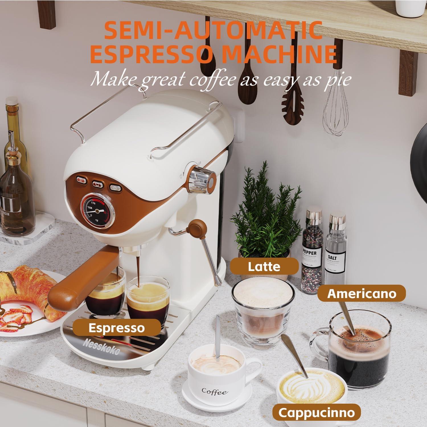 Máquina de Café Espresso Nesskoko 20 Bar Semi-Automática Blanca