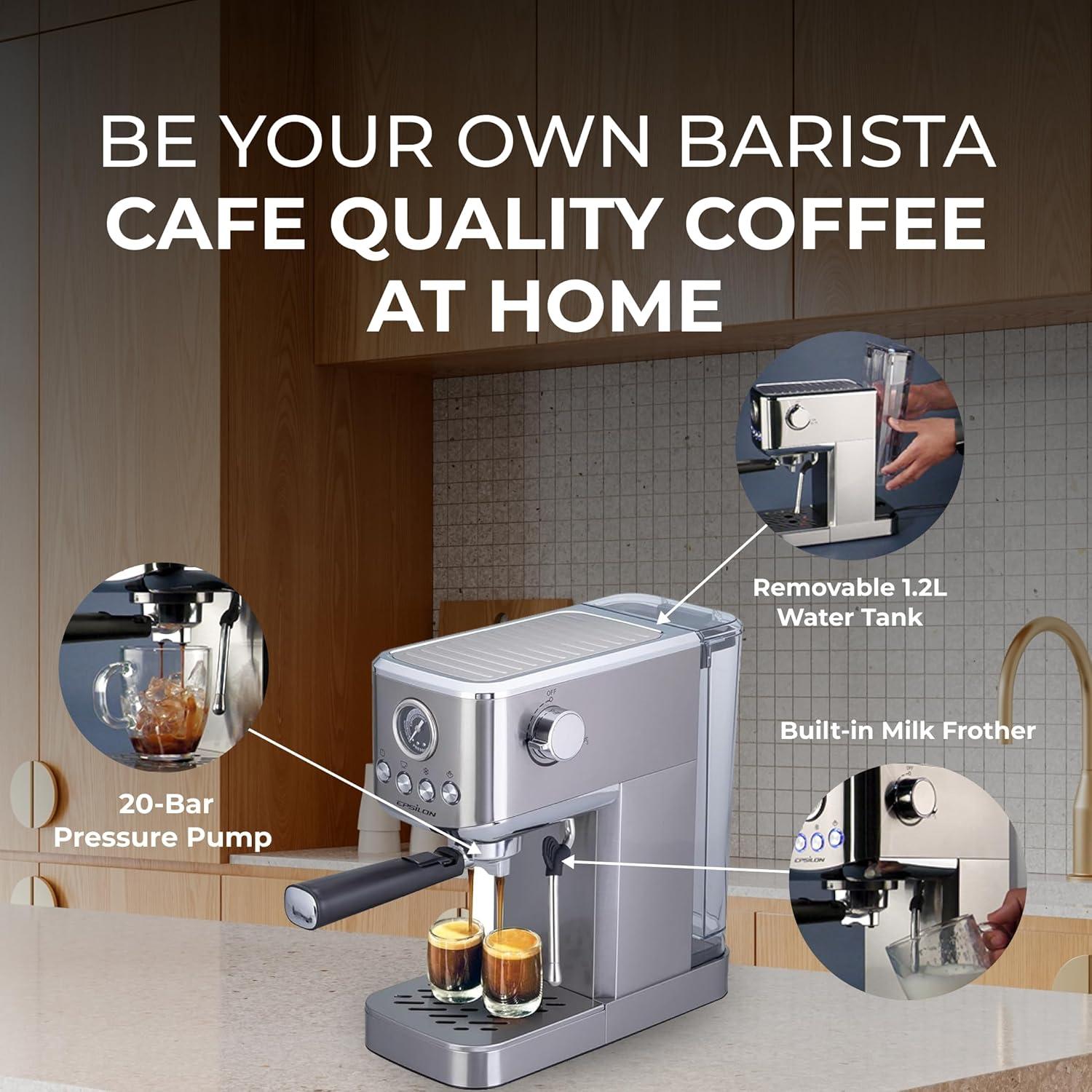 Máquina de Café Epsilon 20 Bar con Espumador de Leche 1.2L