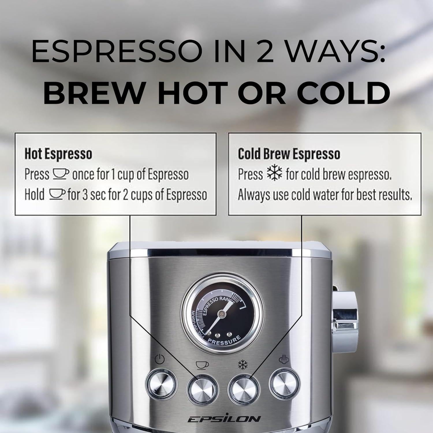 Máquina de Café Epsilon 20 Bar con Espumador de Leche 1.2L