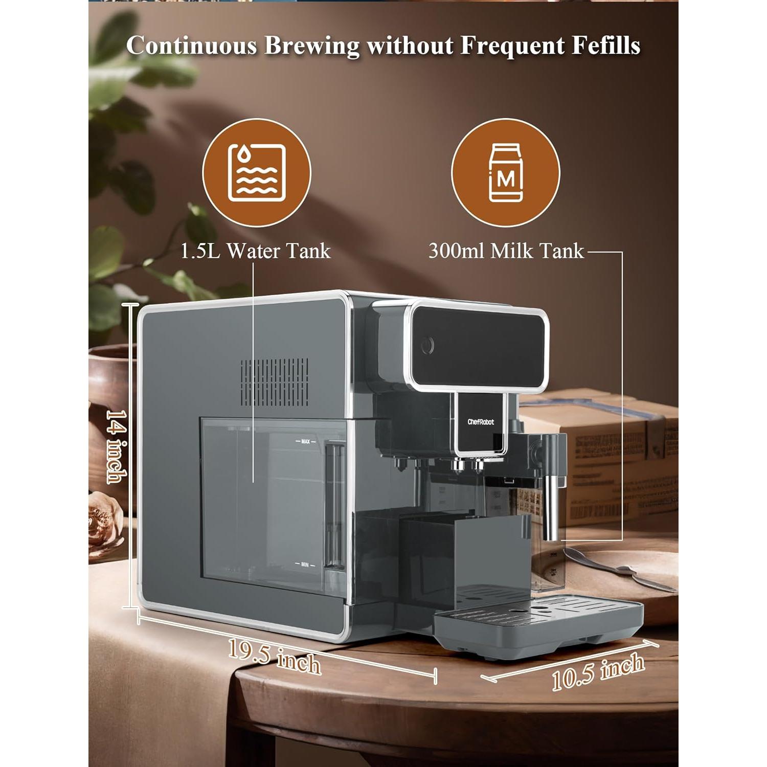 Cafetera Automática Chef Robot Espresso 12 Tazas con Molinillo