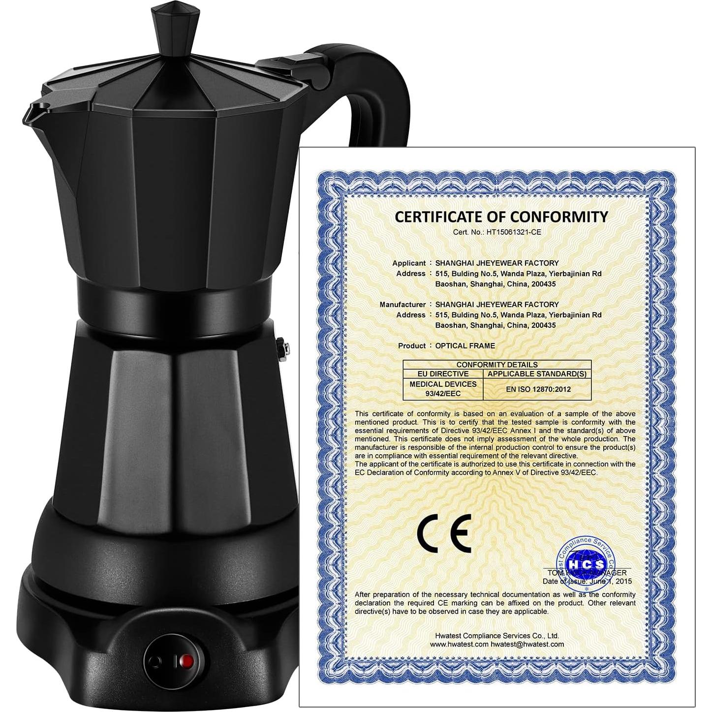 Cafetera Eléctrica Moka SHANGSKY 6 Tazas 300 ml Aluminio