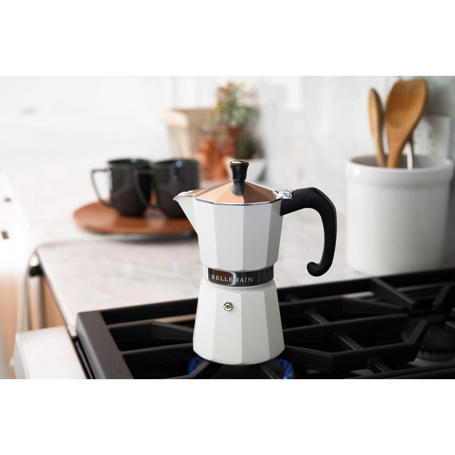 Cafetera Moka Bellemain 9 Tazas Aluminio Blanca Clásica