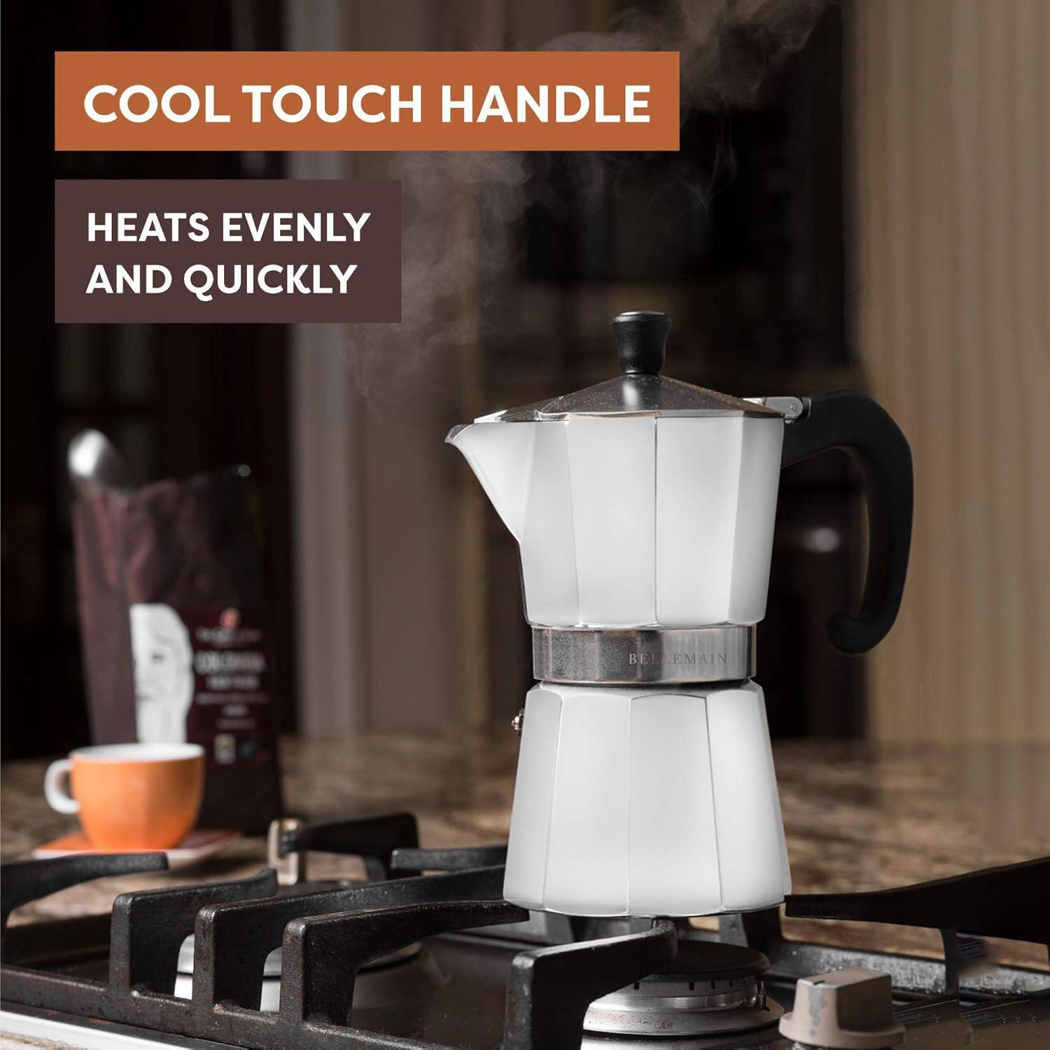 Cafetera Moka Bellemain 9 Tazas Aluminio Blanca Clásica