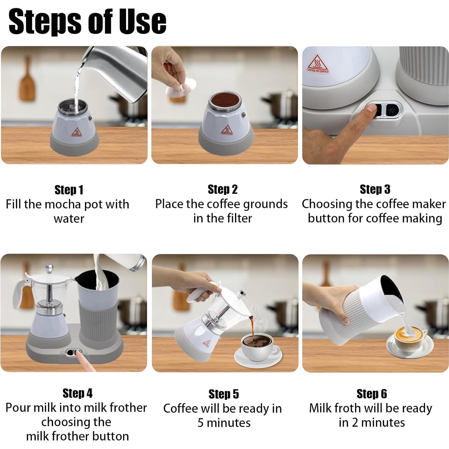 Máquina de Espresso DITOSH 2-en-1 con Espumador de Leche Blanco