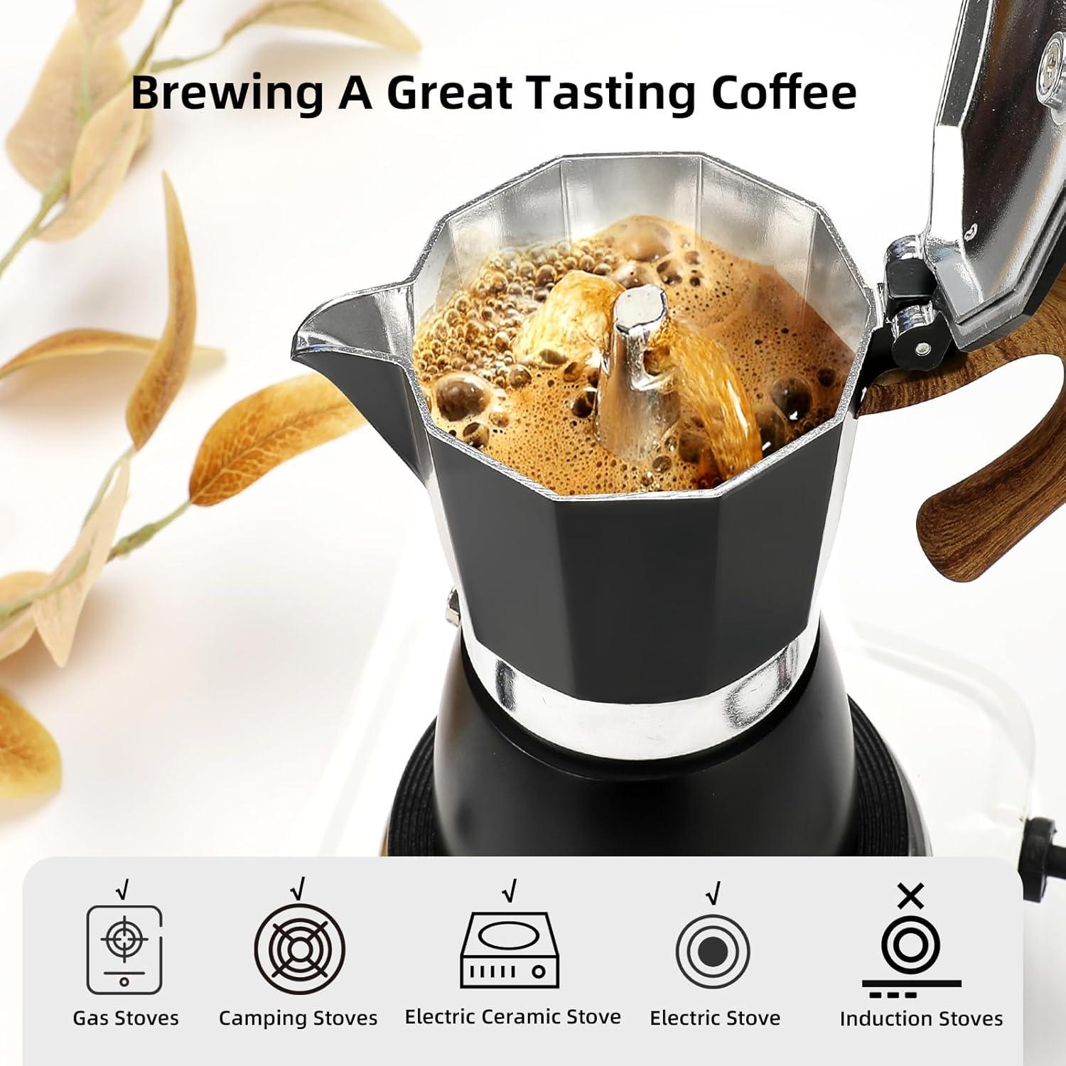 Cafetera Moka Manual Mongdio 9 Tazas Aluminio Negro