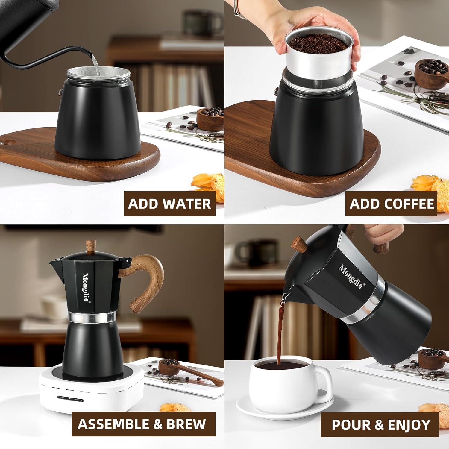 Cafetera Moka Manual Mongdio 9 Tazas Aluminio Negro