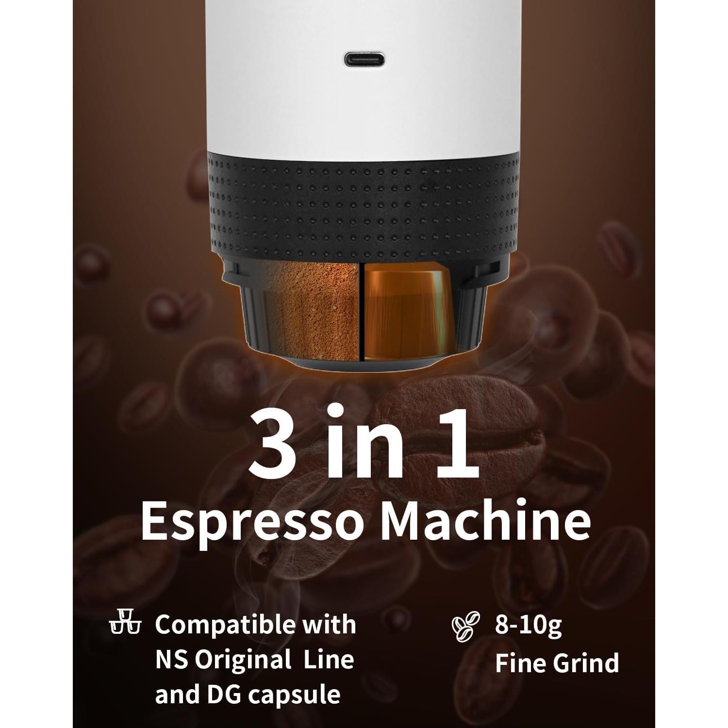 Cafetera de Espresso Portátil EVERANGE Blanca 20 Bar 7500mAh