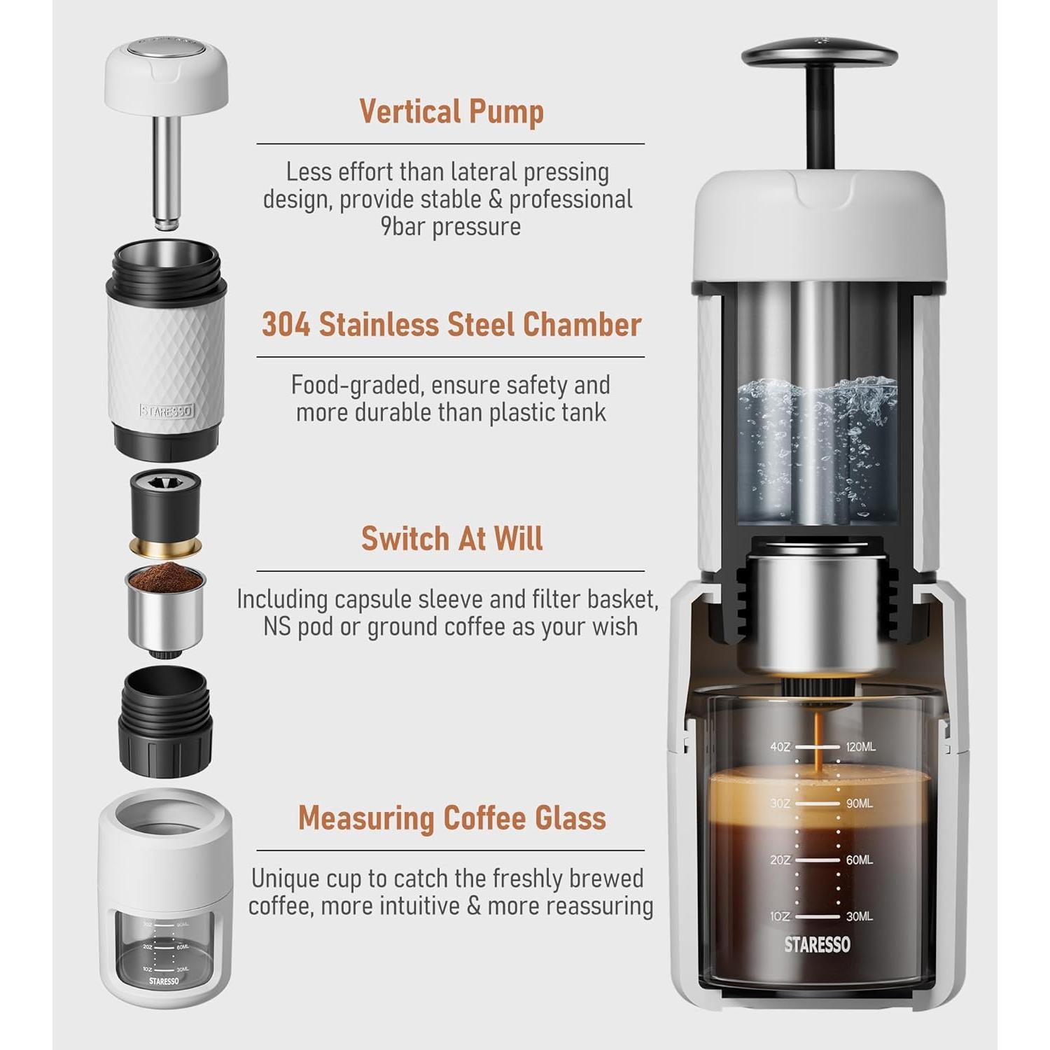 Cafetera Portátil STARESSO CLÁSICO 2 en 1 Manual Espresso