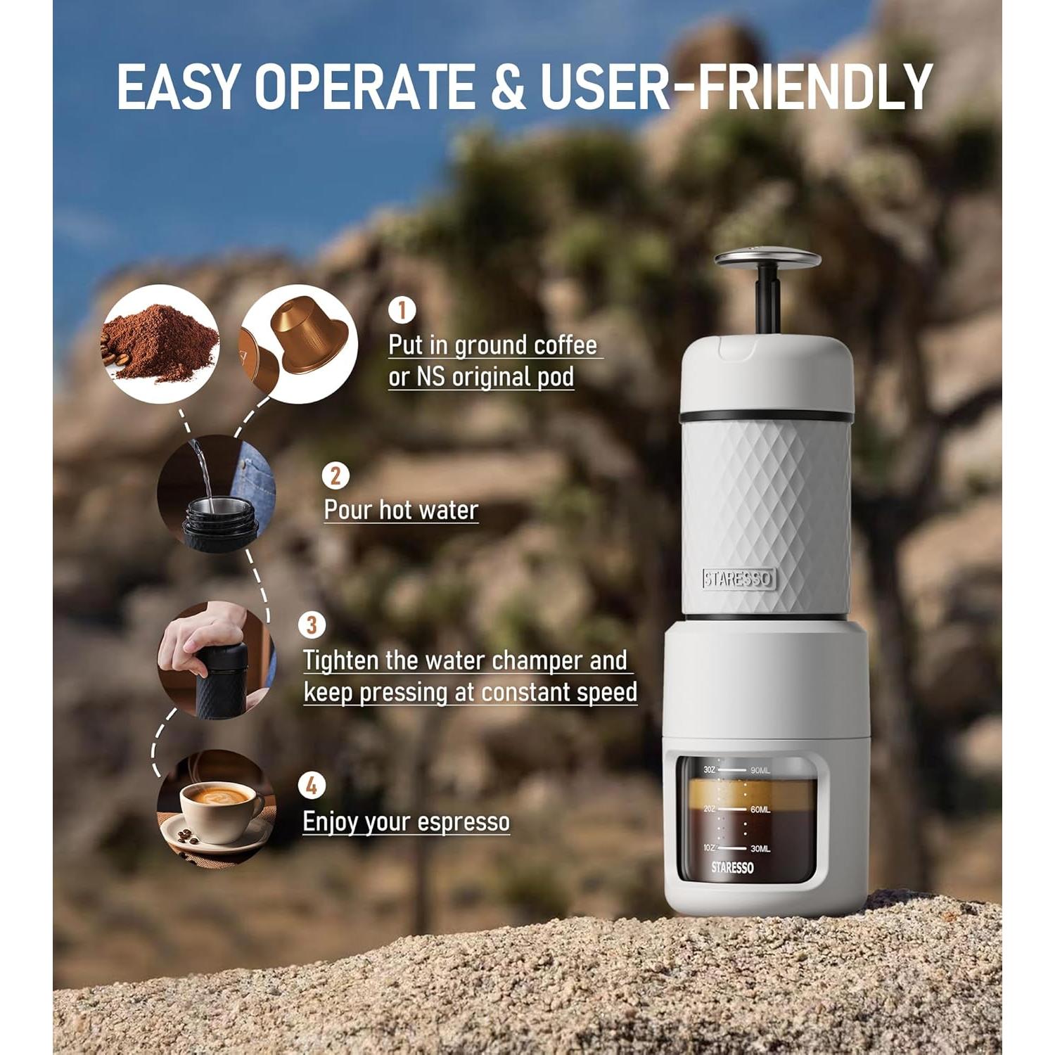 Cafetera Portátil STARESSO CLÁSICO 2 en 1 Manual Espresso